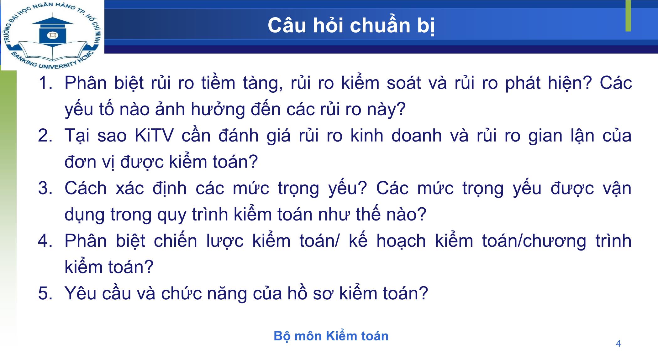 Bài giảng Kiểm toán - Chương 3: Đánh giá rủi ro và lập kế hoạch kiểm toán trang 4