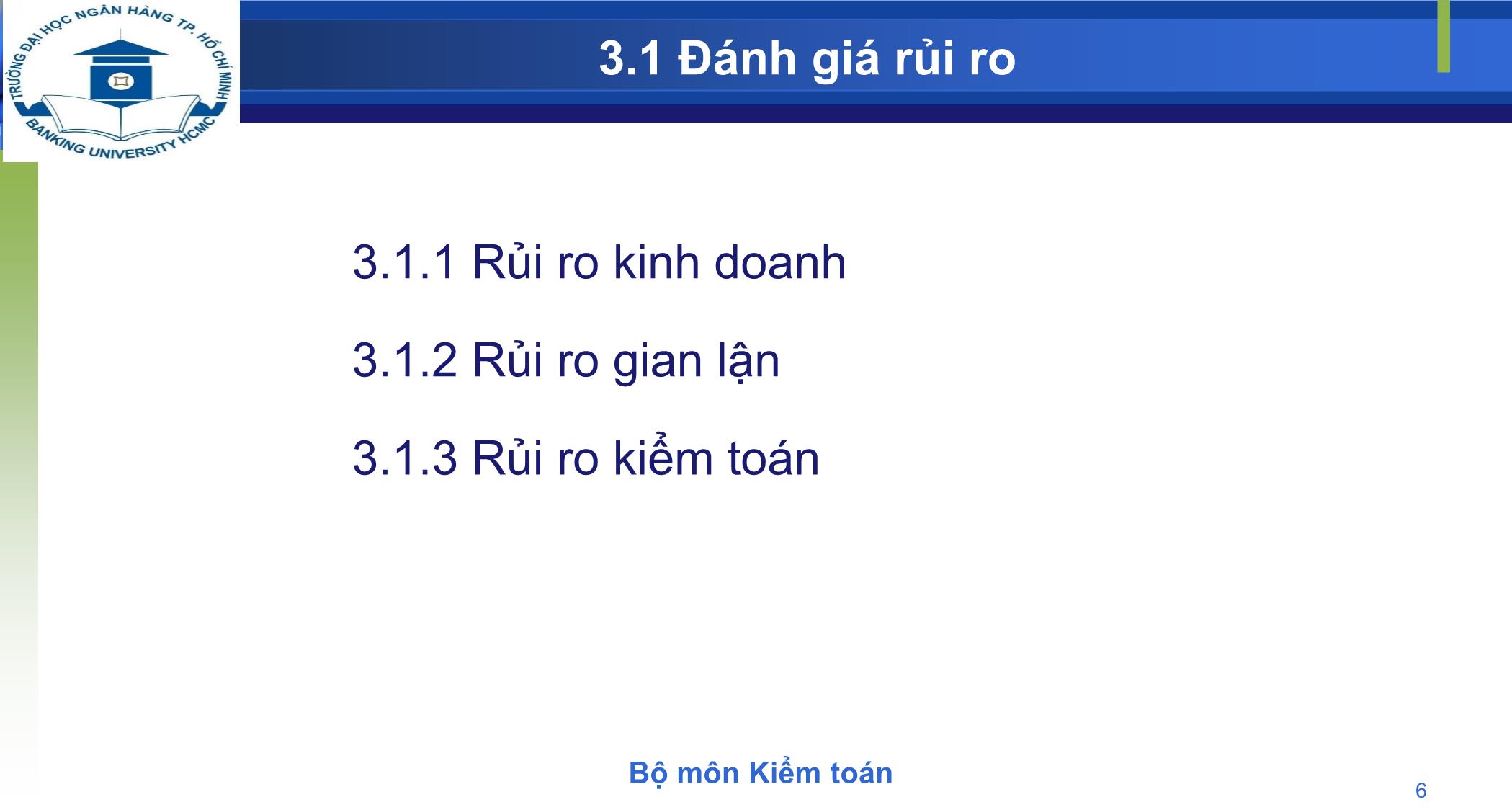 Bài giảng Kiểm toán - Chương 3: Đánh giá rủi ro và lập kế hoạch kiểm toán trang 6