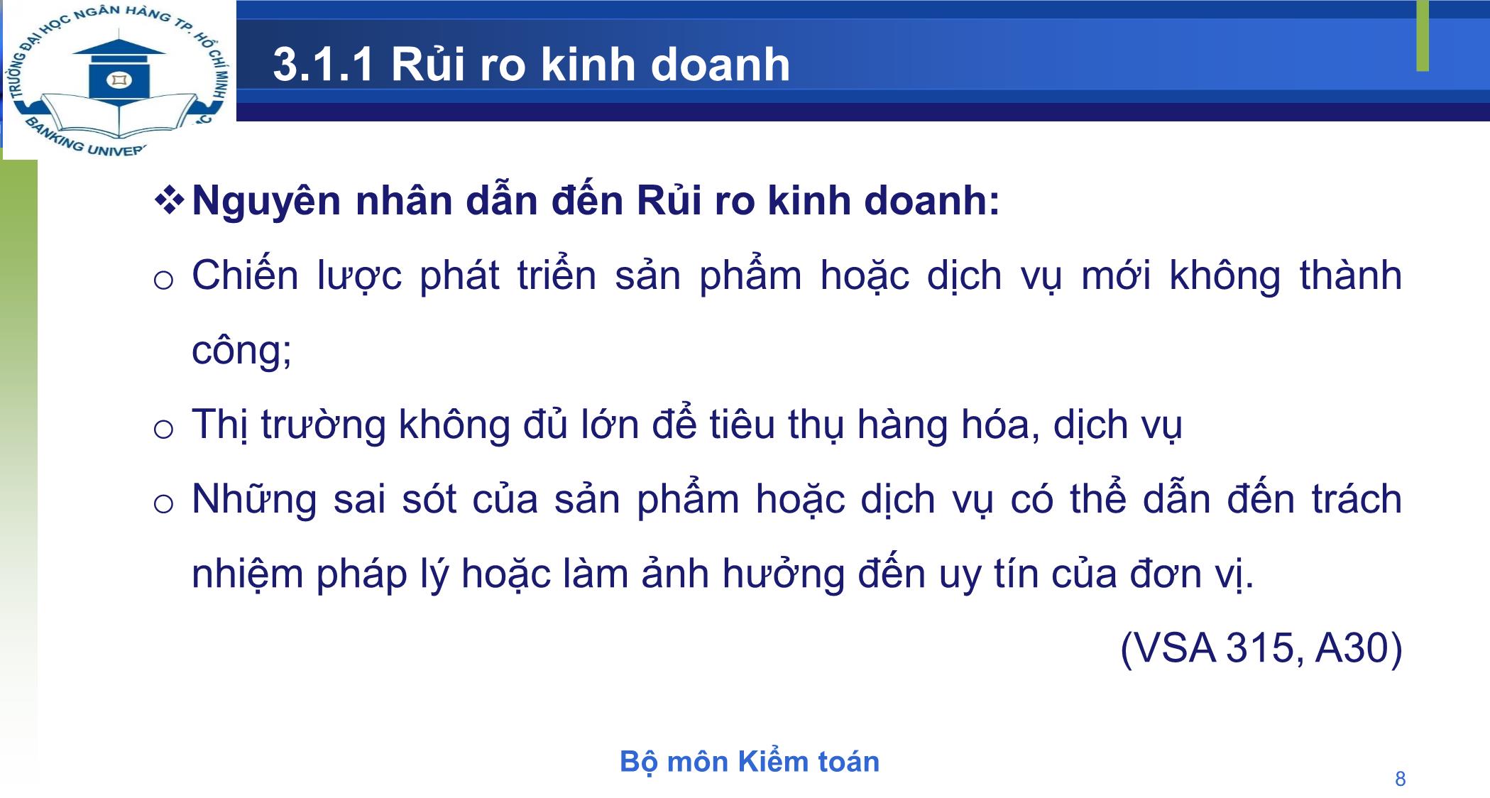 Bài giảng Kiểm toán - Chương 3: Đánh giá rủi ro và lập kế hoạch kiểm toán trang 8