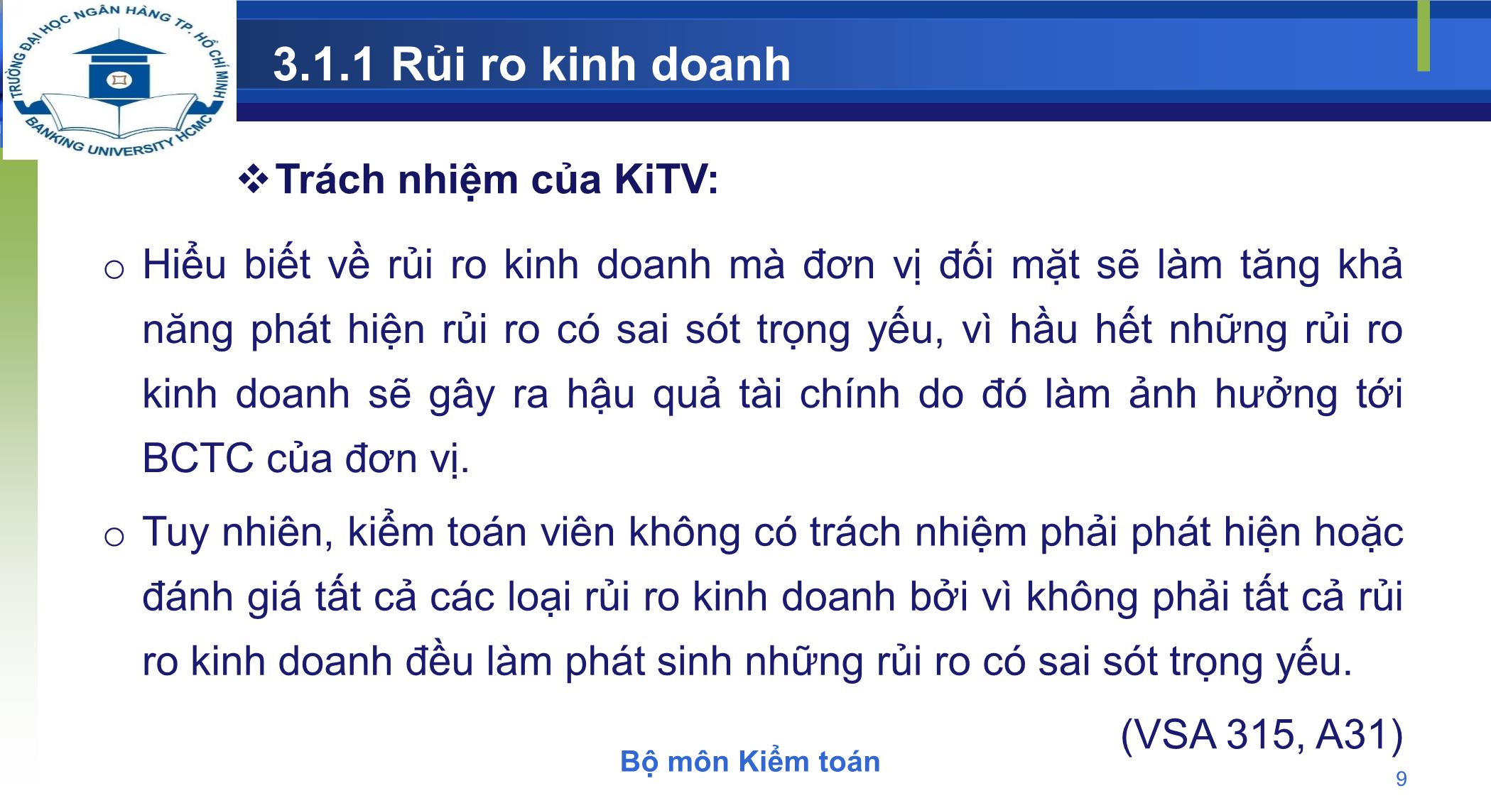 Bài giảng Kiểm toán - Chương 3: Đánh giá rủi ro và lập kế hoạch kiểm toán trang 9