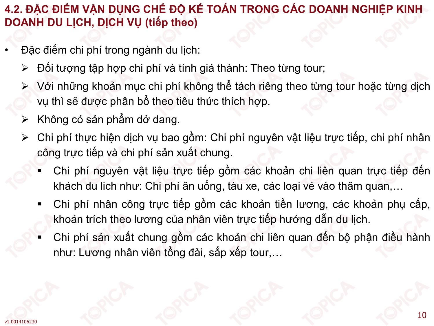 Bài giảng Kiểm toán doanh nghiệp thương mại - Bài 4: Kế toán trong các doanh nghiệp kinh doanh du lịch, dịch vụ - Đoàn Thị Trúc Quỳnh trang 10