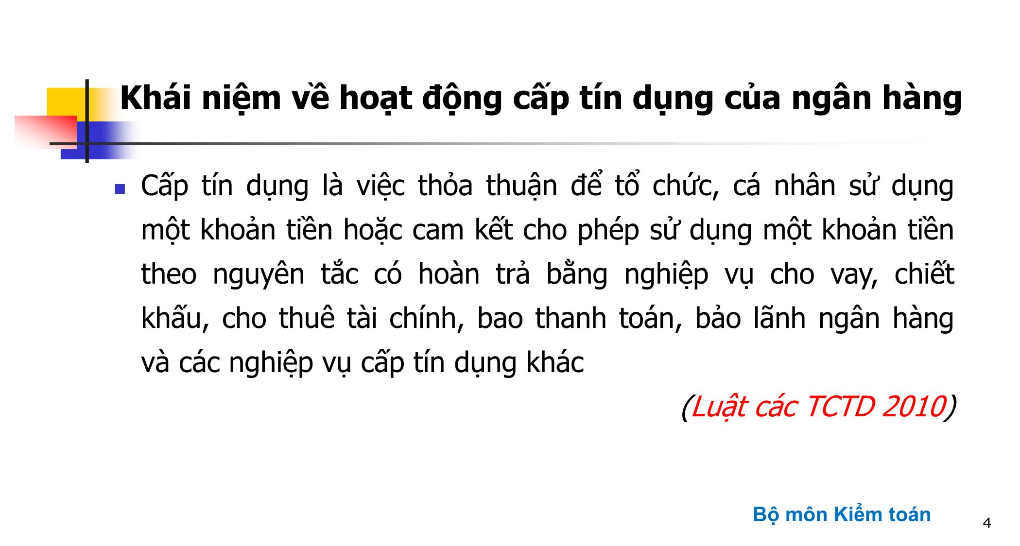 Bài giảng Kiểm toán ngân hàng - Chương 3: Kiểm toán các khoản mục tín dụng và thu nhập lãi trang 4