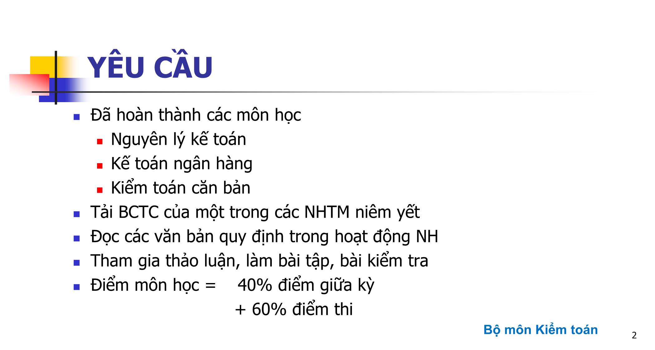 Bài giảng Kiểm toán ngân hàng - Chương mở đầu: Giới thiệu môn học trang 2