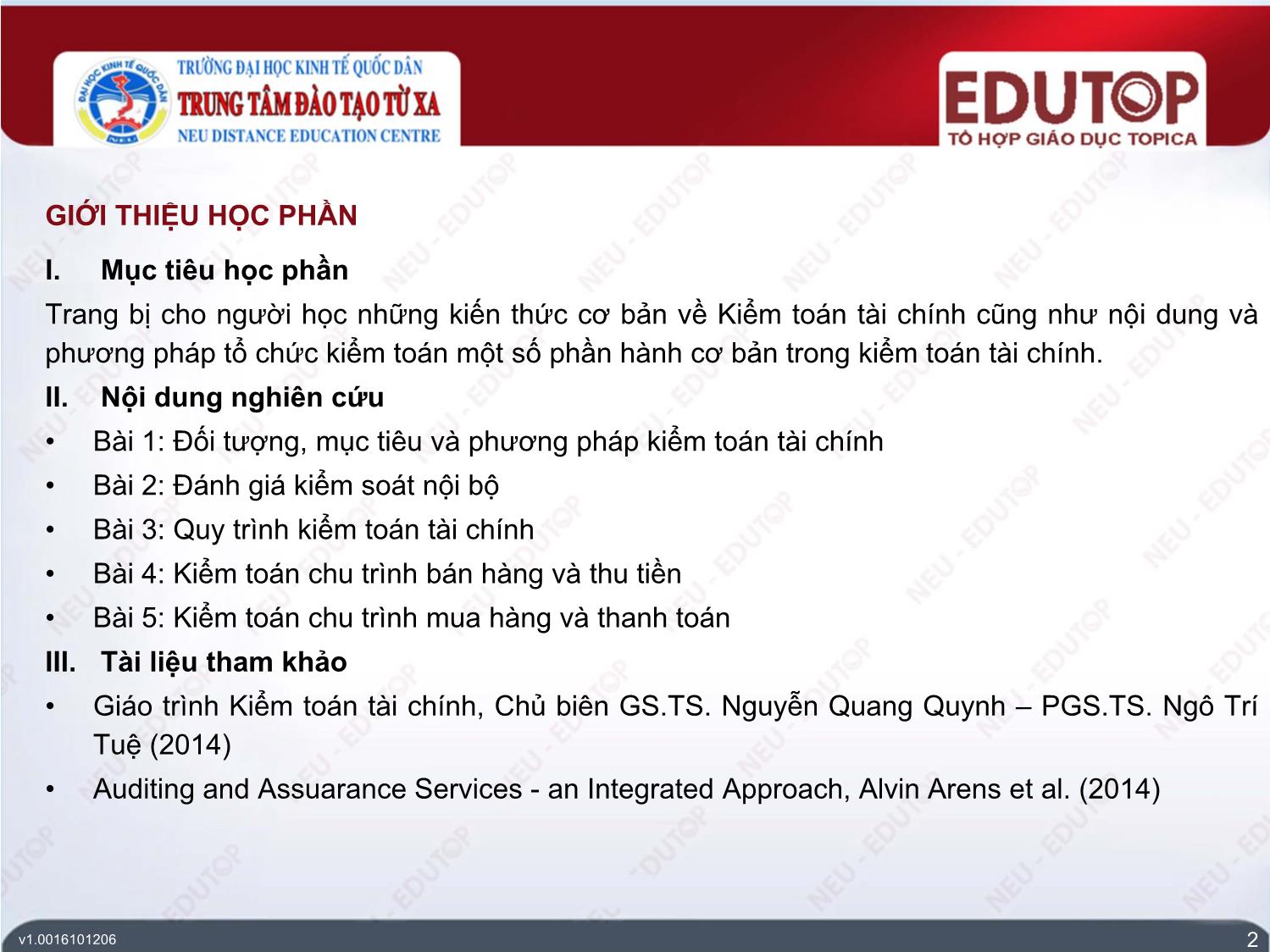 Bài giảng Kiểm toán tài chính - Bài 1: Đối tượng, mục tiêu và phương pháp kiểm toán tài chính - Nguyễn Thị Mỹ trang 2