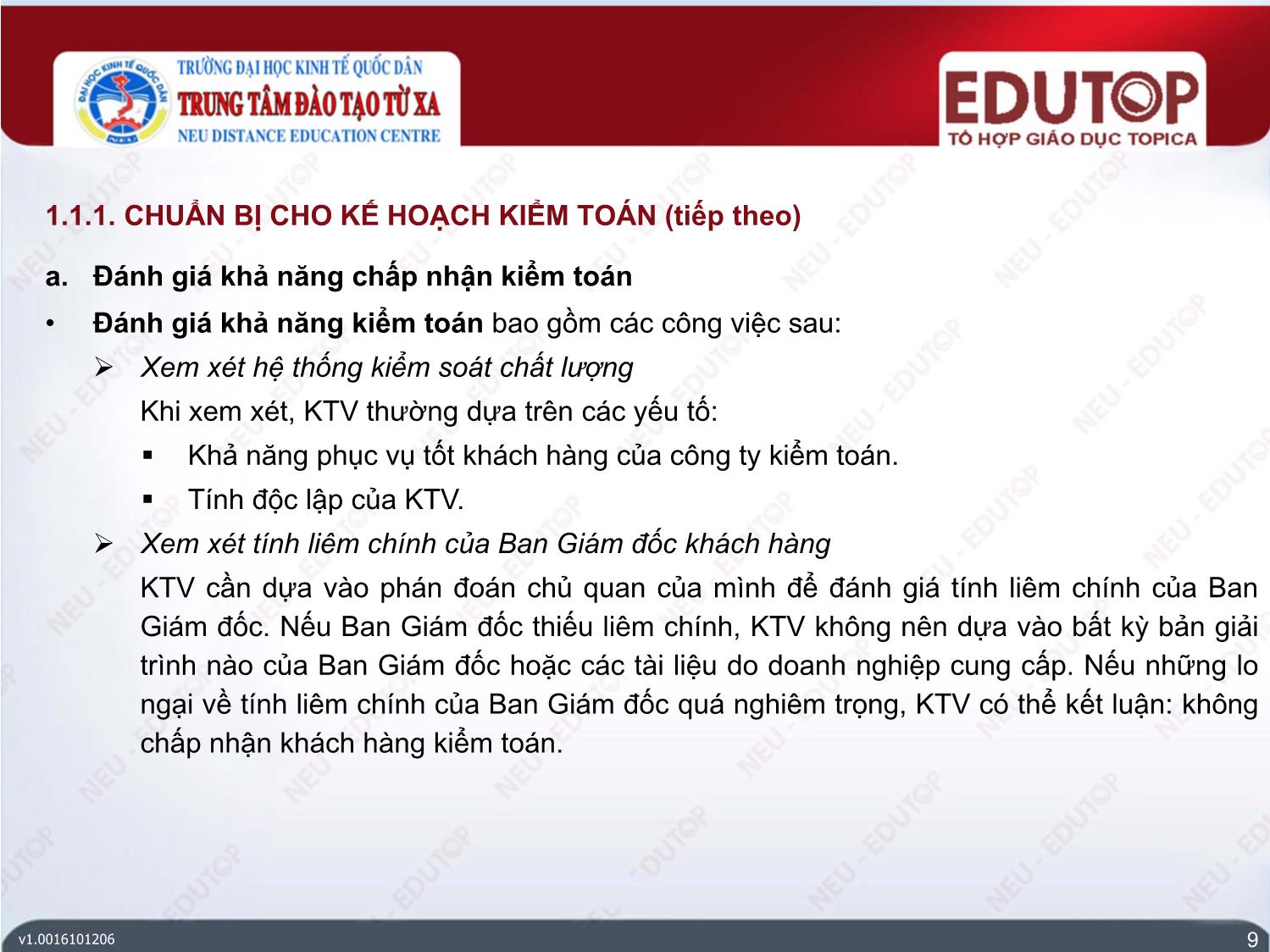 Bài giảng Kiểm toán tài chính - Bài 3: Quy trình kiểm toán tài chính - Đoàn Thanh Nga trang 9