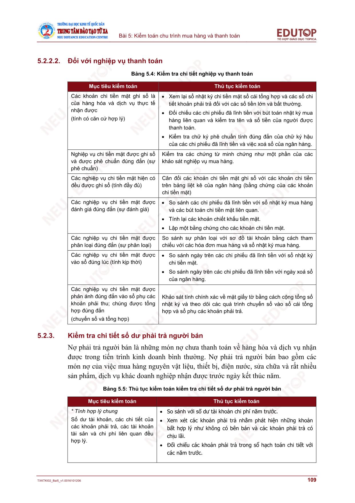 Bài giảng Kiểm toán tài chính - Bài 5: Kiểm toán chu trình mua hàng và thanh toán (Mới nhất) trang 10