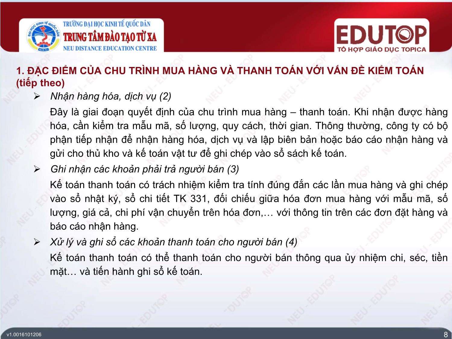 Bài giảng Kiểm toán tài chính - Bài 5: Kiểm toán chu trình mua hàng và thanh toán - Trần Mạnh Dũng trang 8