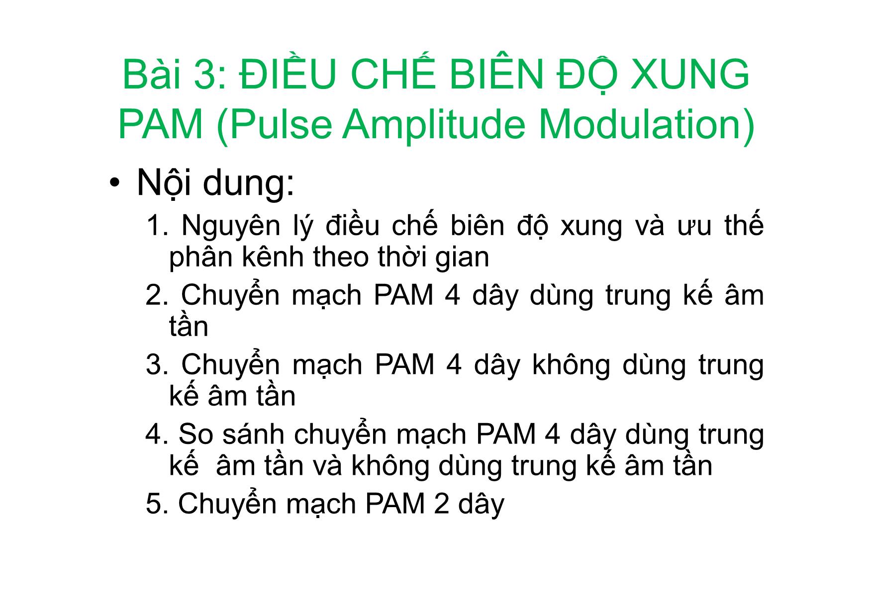 Bài giảng Kỹ thuật chuyên mạch - Chương 2: Điều chế biên độ xung PAM trang 1