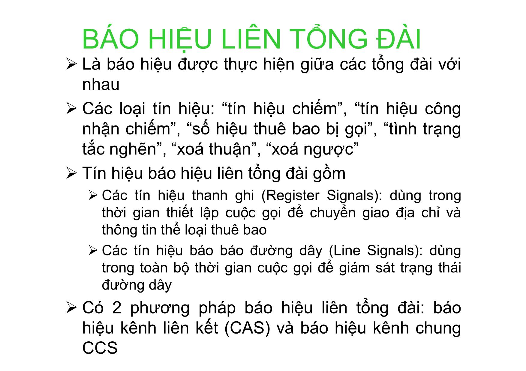 Bài giảng Kỹ thuật chuyên mạch - Chương 5: Khái quát chung về hệ thống báo hiệu trong mạng viễn thông trang 9