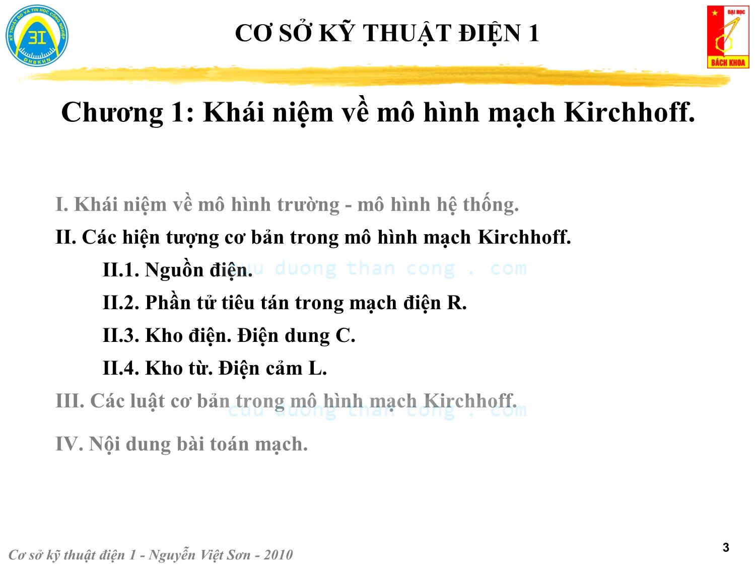 Bài giảng Kỹ thuật điện 1 - Chương 1: Khái niệm về mô hình mạch Kirchhoff - Nguyễn Việt Sơn trang 3