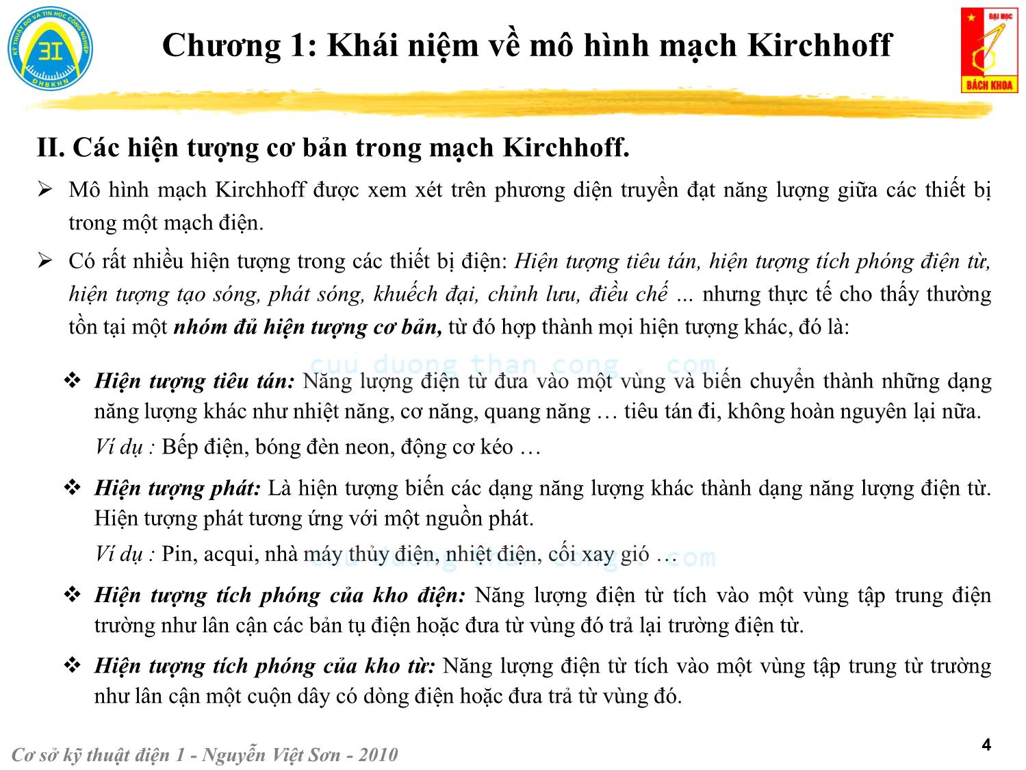 Bài giảng Kỹ thuật điện 1 - Chương 1: Khái niệm về mô hình mạch Kirchhoff - Nguyễn Việt Sơn trang 4