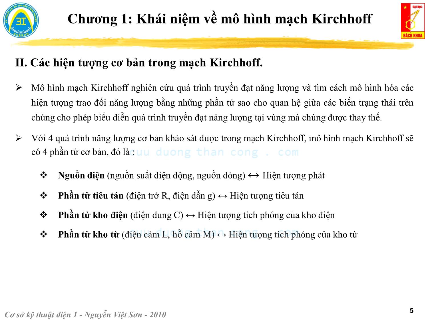 Bài giảng Kỹ thuật điện 1 - Chương 1: Khái niệm về mô hình mạch Kirchhoff - Nguyễn Việt Sơn trang 5