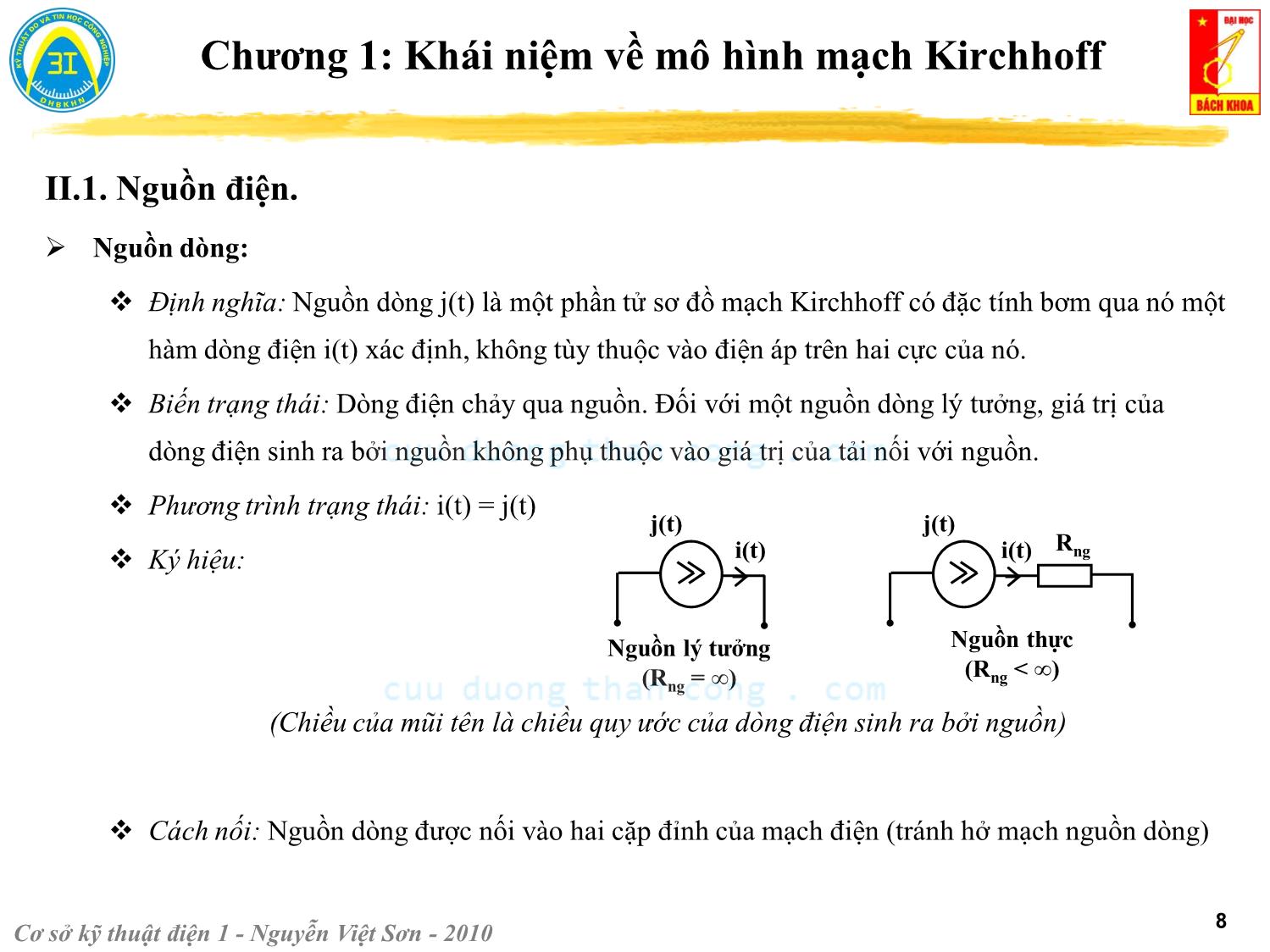 Bài giảng Kỹ thuật điện 1 - Chương 1: Khái niệm về mô hình mạch Kirchhoff - Nguyễn Việt Sơn trang 8