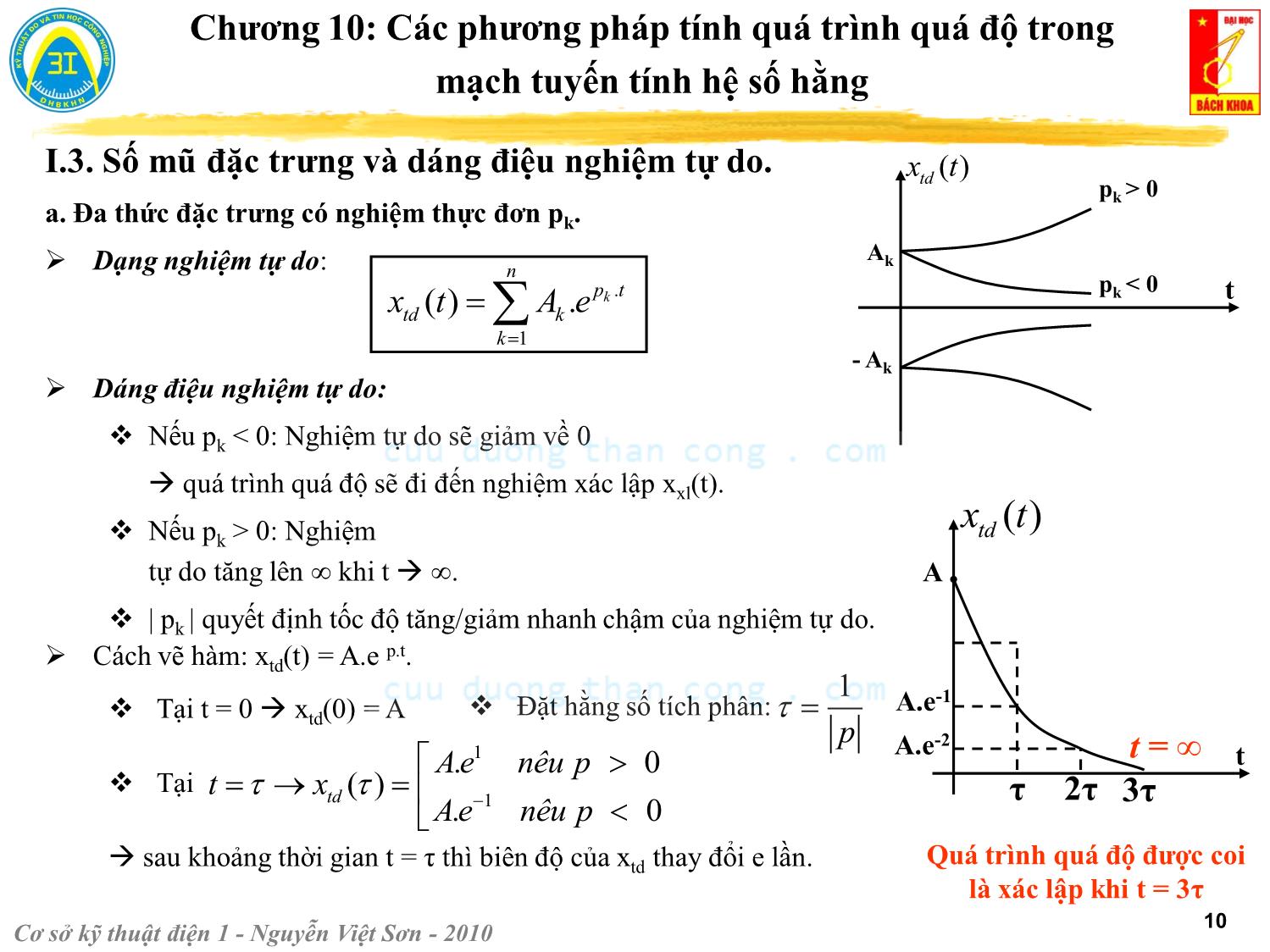 Bài giảng Kỹ thuật điện 1 - Chương 10: Các phương pháp tính quá trình quá độ trong mạch điện tuyến tính - Nguyễn Việt Sơn trang 10