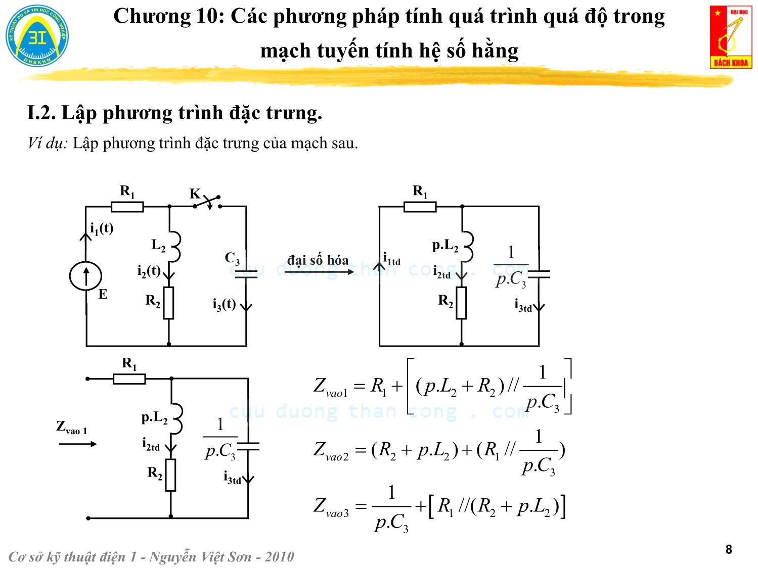 Bài giảng Kỹ thuật điện 1 - Chương 10: Các phương pháp tính quá trình quá độ trong mạch điện tuyến tính - Nguyễn Việt Sơn trang 8