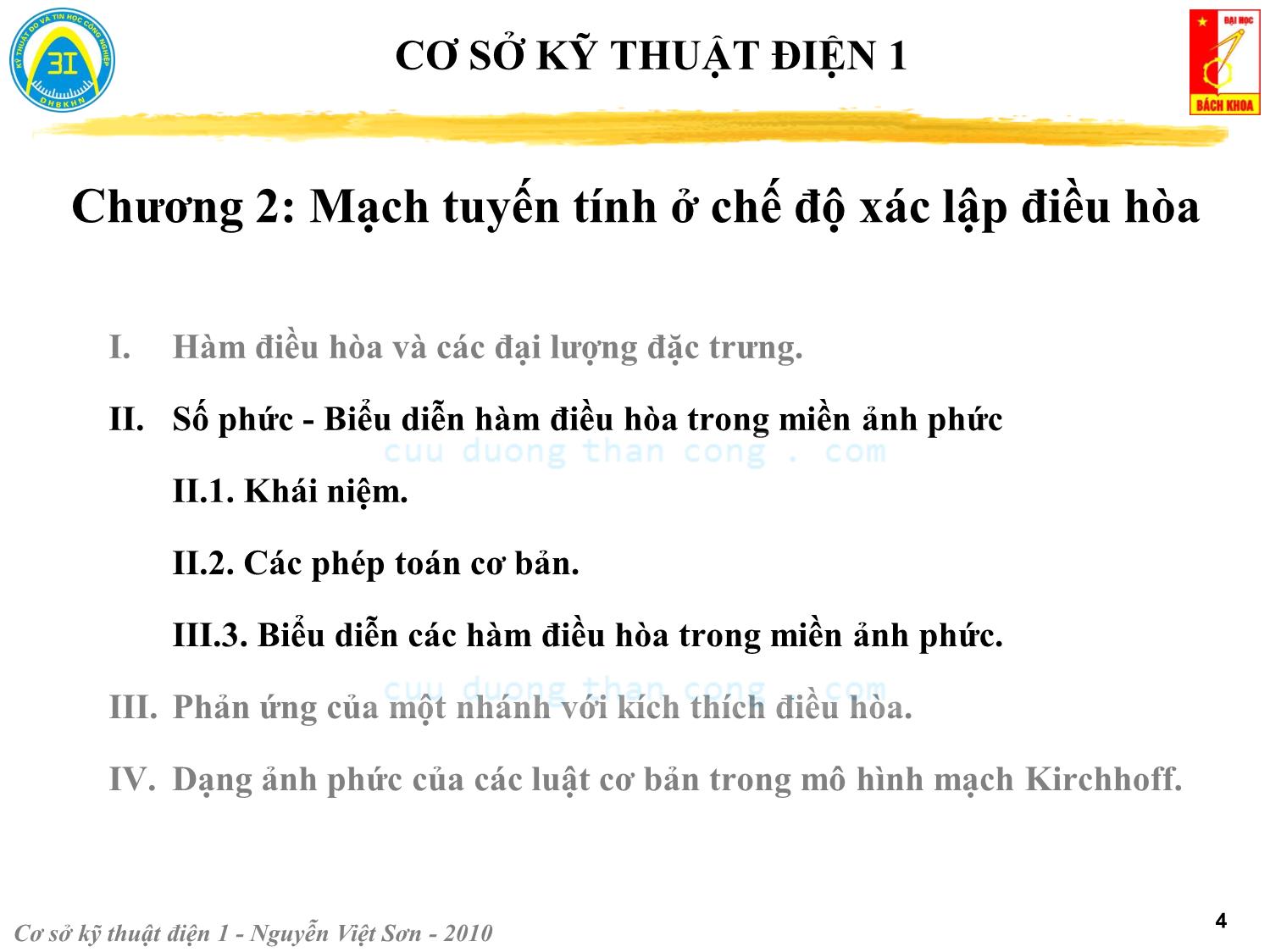 Bài giảng Kỹ thuật điện 1 - Chương 2: Mạch tuyến tính ở chế độ xác lập điều hòa - Nguyễn Việt Sơn trang 4