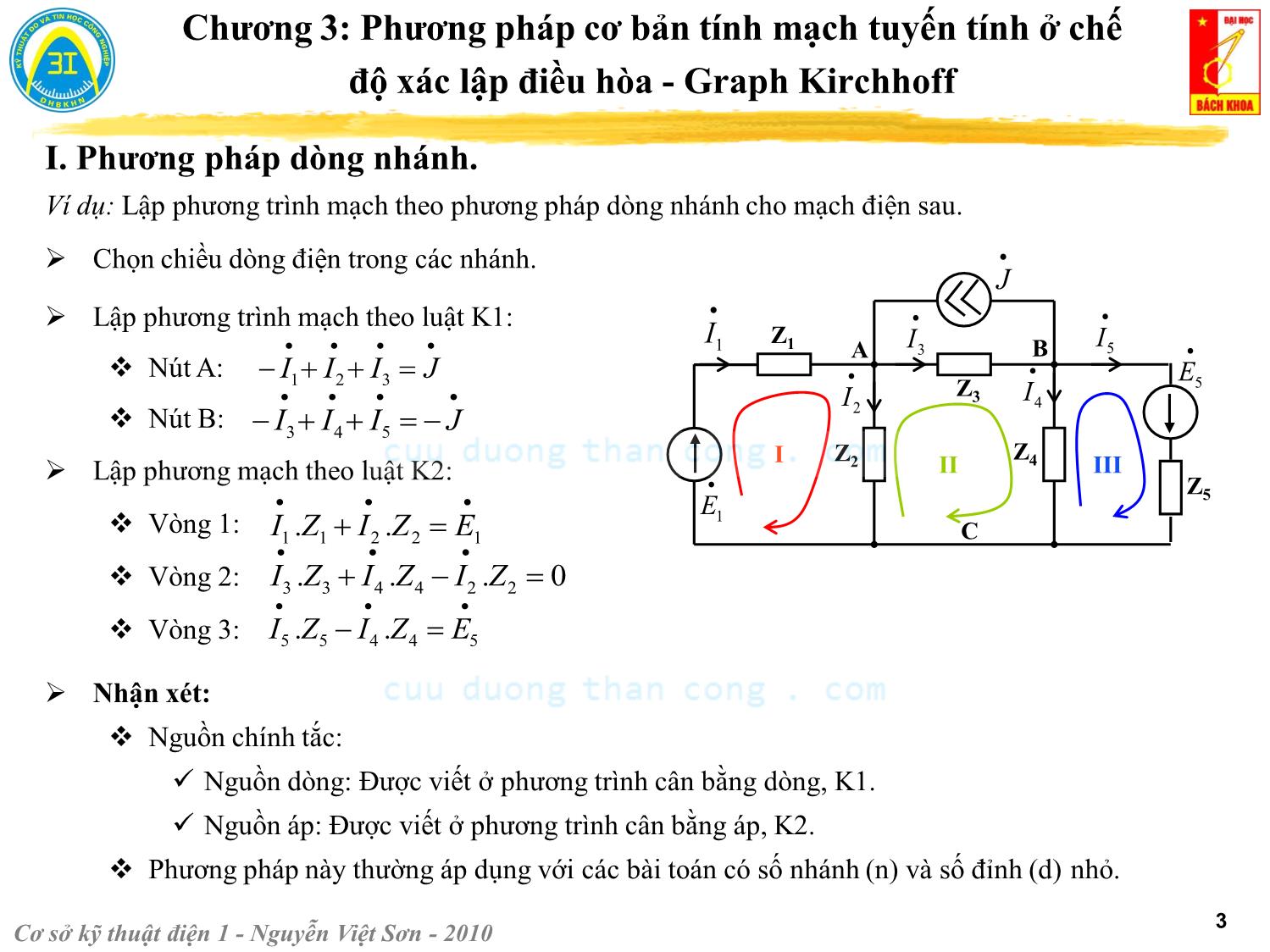 Bài giảng Kỹ thuật điện 1 - Chương 3: Phương pháp cơ bản tính mạch tuyến tính ở chế độ xác lập điều hòa. Graph Kirchhoff - Nguyễn Việt Sơn trang 3