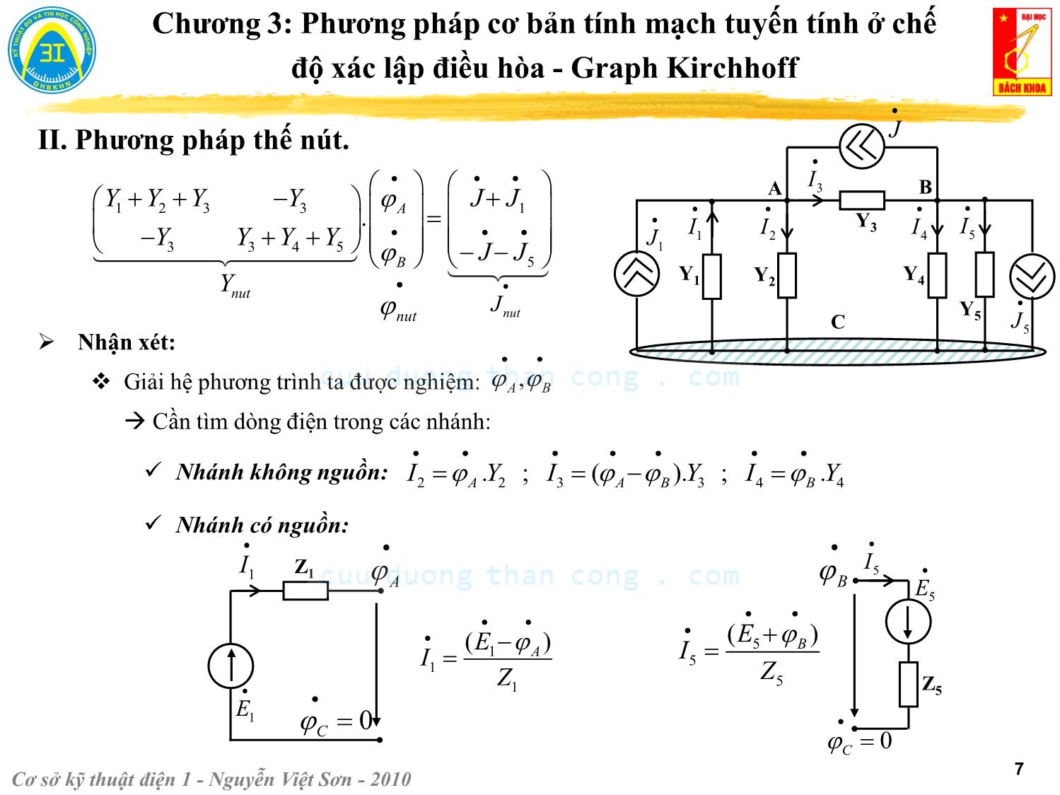 Bài giảng Kỹ thuật điện 1 - Chương 3: Phương pháp cơ bản tính mạch tuyến tính ở chế độ xác lập điều hòa. Graph Kirchhoff - Nguyễn Việt Sơn trang 7