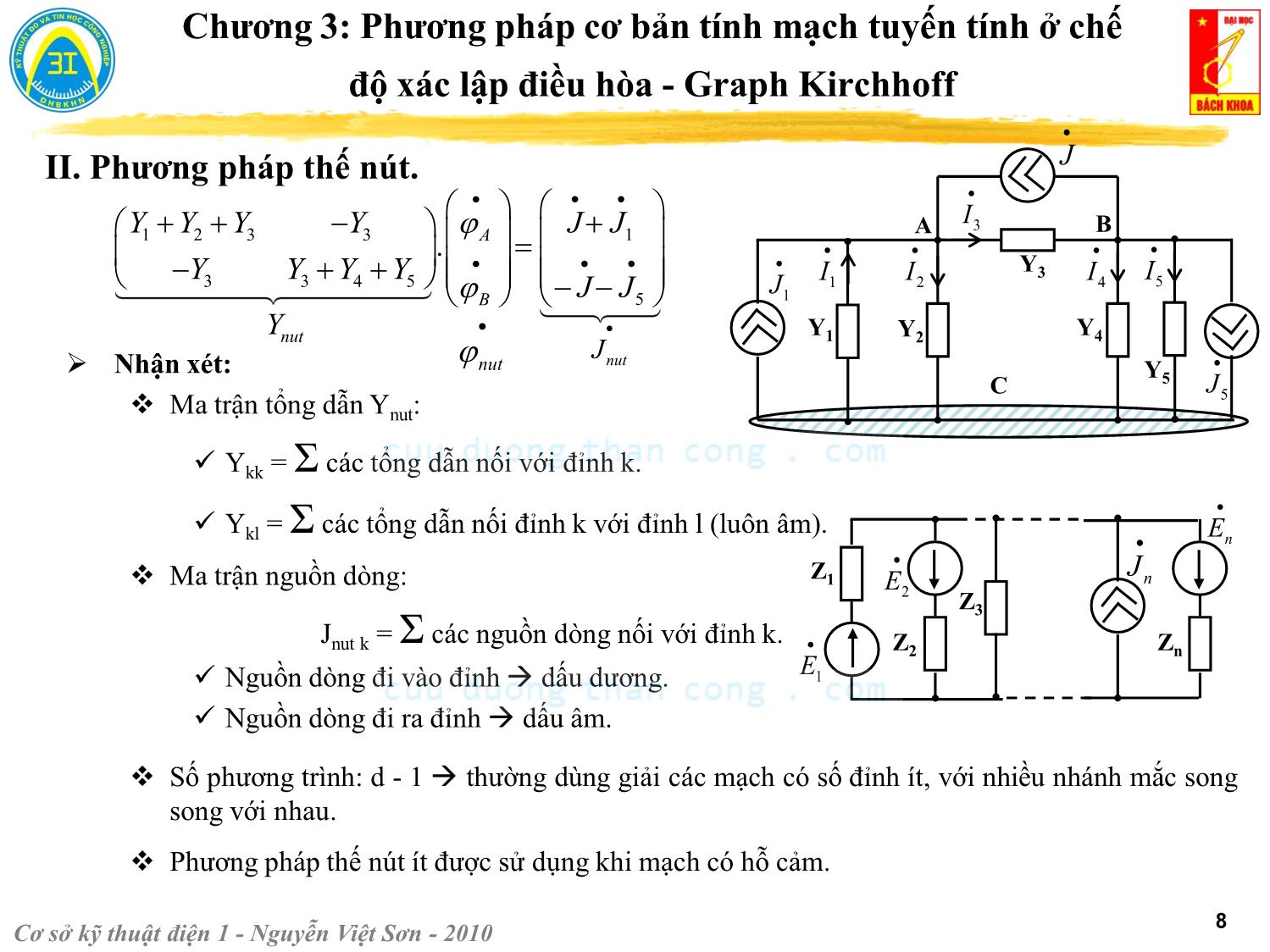 Bài giảng Kỹ thuật điện 1 - Chương 3: Phương pháp cơ bản tính mạch tuyến tính ở chế độ xác lập điều hòa. Graph Kirchhoff - Nguyễn Việt Sơn trang 8