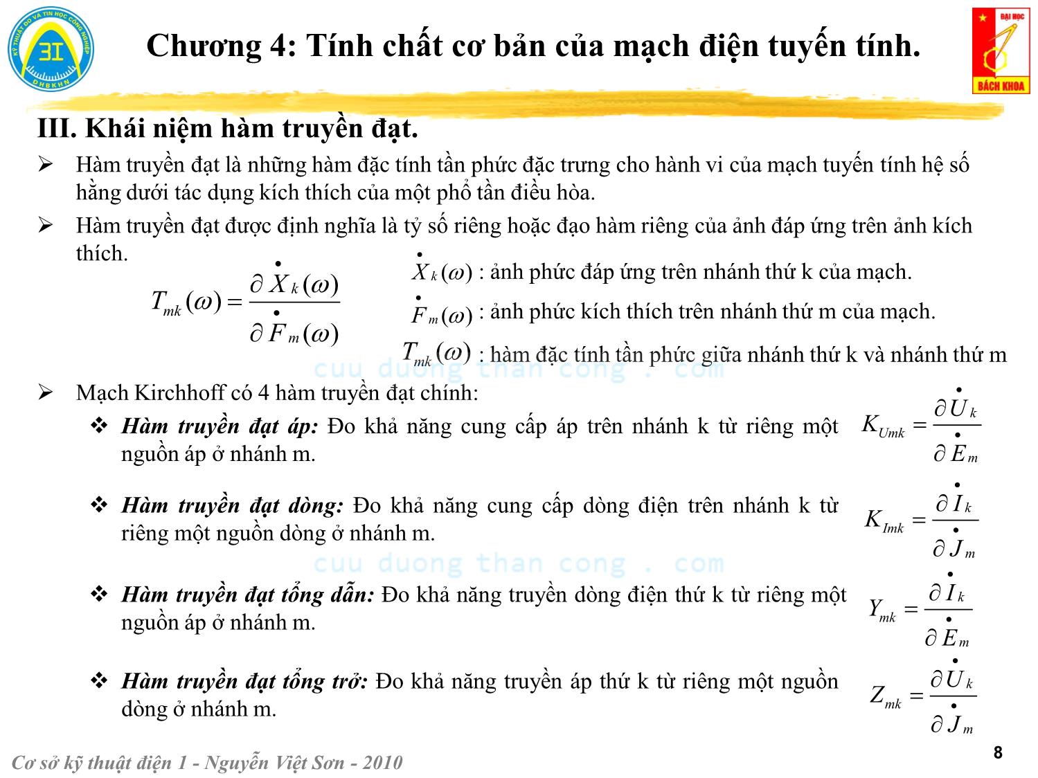 Bài giảng Kỹ thuật điện 1 - Chương 4: Tính chất cơ bản của mạch điện tuyến tính - Nguyễn Việt Sơn trang 8