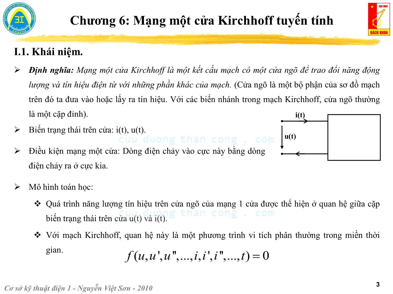 Bài giảng Kỹ thuật điện 1 - Chương 6: Mạng một cửa Kirchhoff tuyến tính - Nguyễn Việt Sơn trang 3