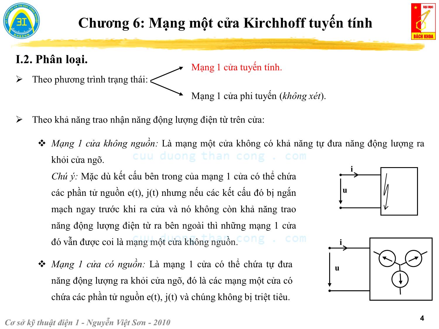 Bài giảng Kỹ thuật điện 1 - Chương 6: Mạng một cửa Kirchhoff tuyến tính - Nguyễn Việt Sơn trang 4