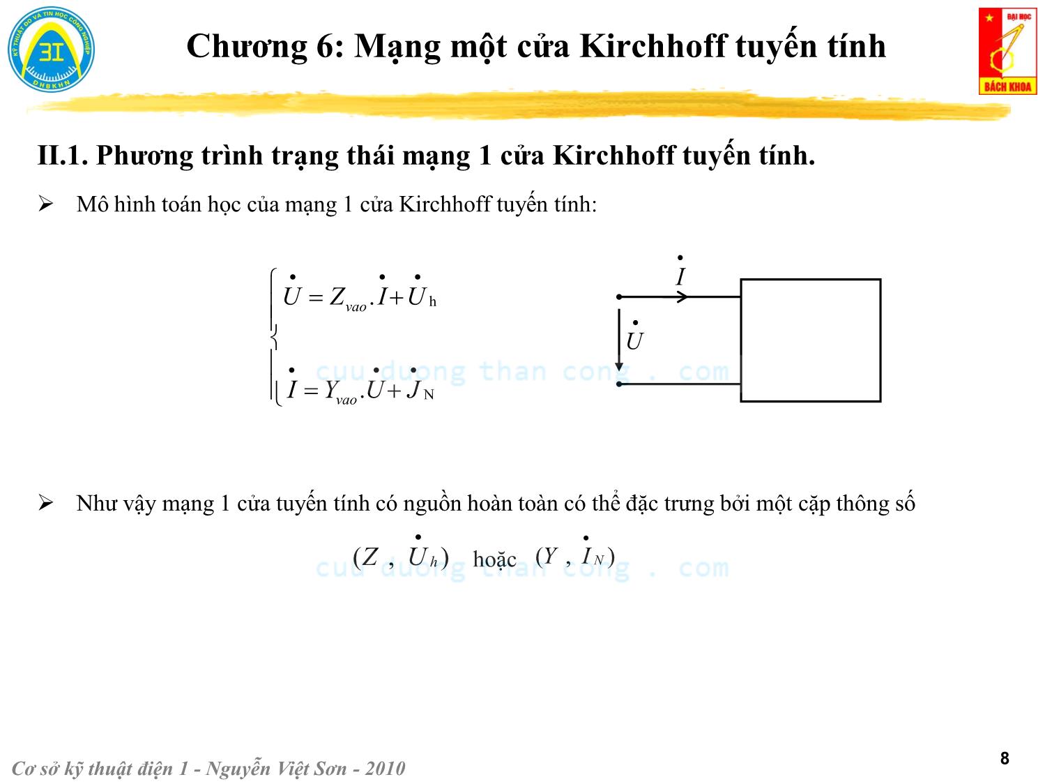 Bài giảng Kỹ thuật điện 1 - Chương 6: Mạng một cửa Kirchhoff tuyến tính - Nguyễn Việt Sơn trang 8