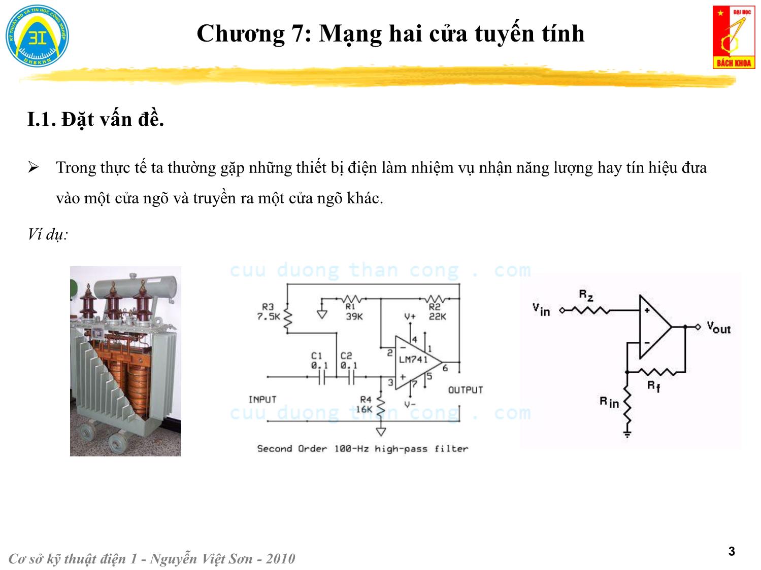 Bài giảng Kỹ thuật điện 1 - Chương 7: Mạng hai cửa tuyến tính - Nguyễn Việt Sơn trang 3