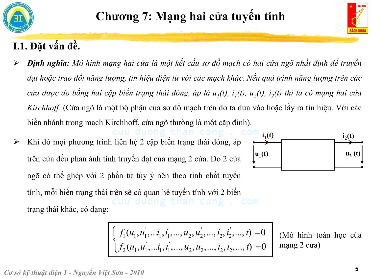 Bài giảng Kỹ thuật điện 1 - Chương 7: Mạng hai cửa tuyến tính - Nguyễn Việt Sơn trang 5
