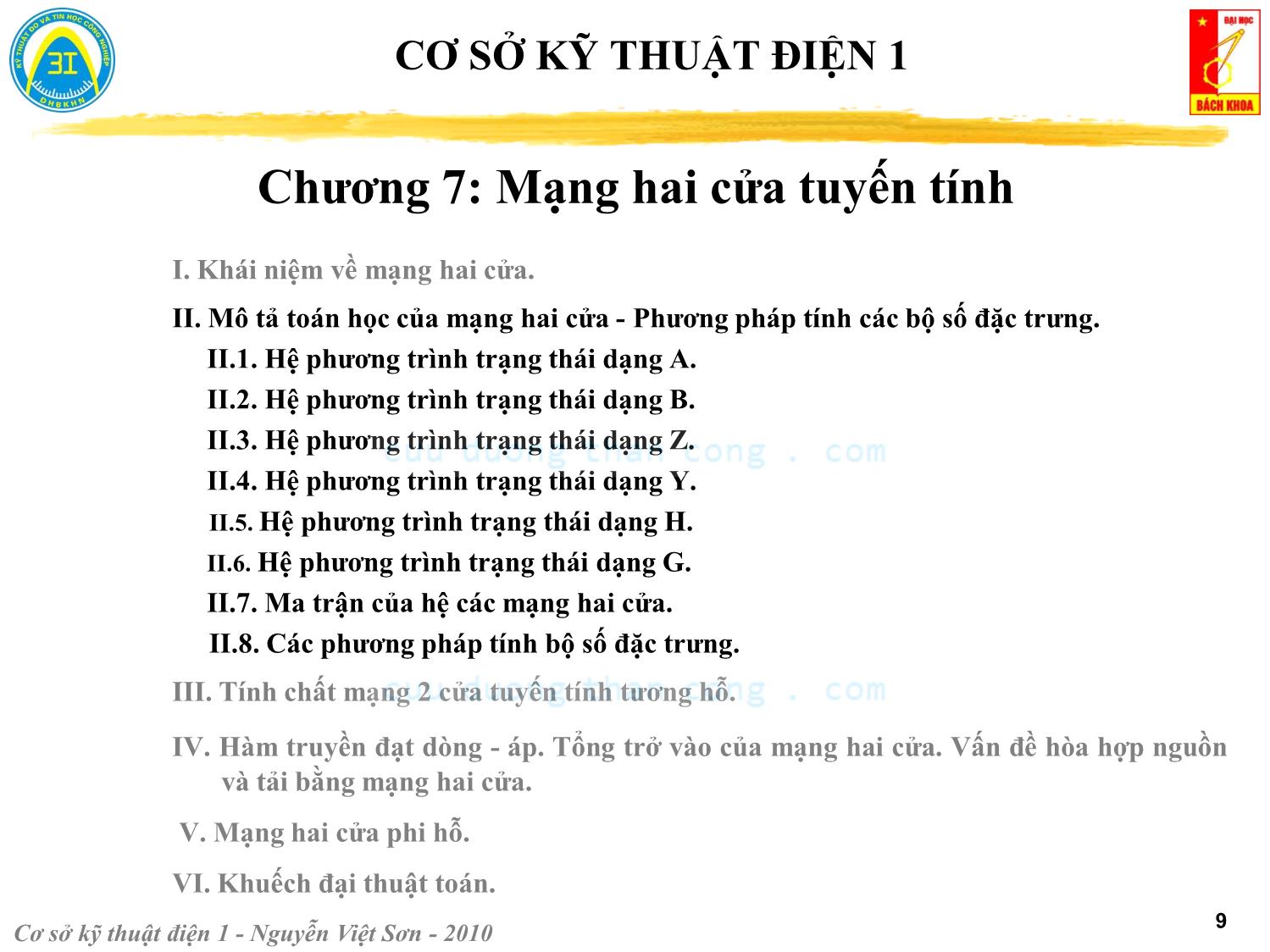 Bài giảng Kỹ thuật điện 1 - Chương 7: Mạng hai cửa tuyến tính - Nguyễn Việt Sơn trang 9