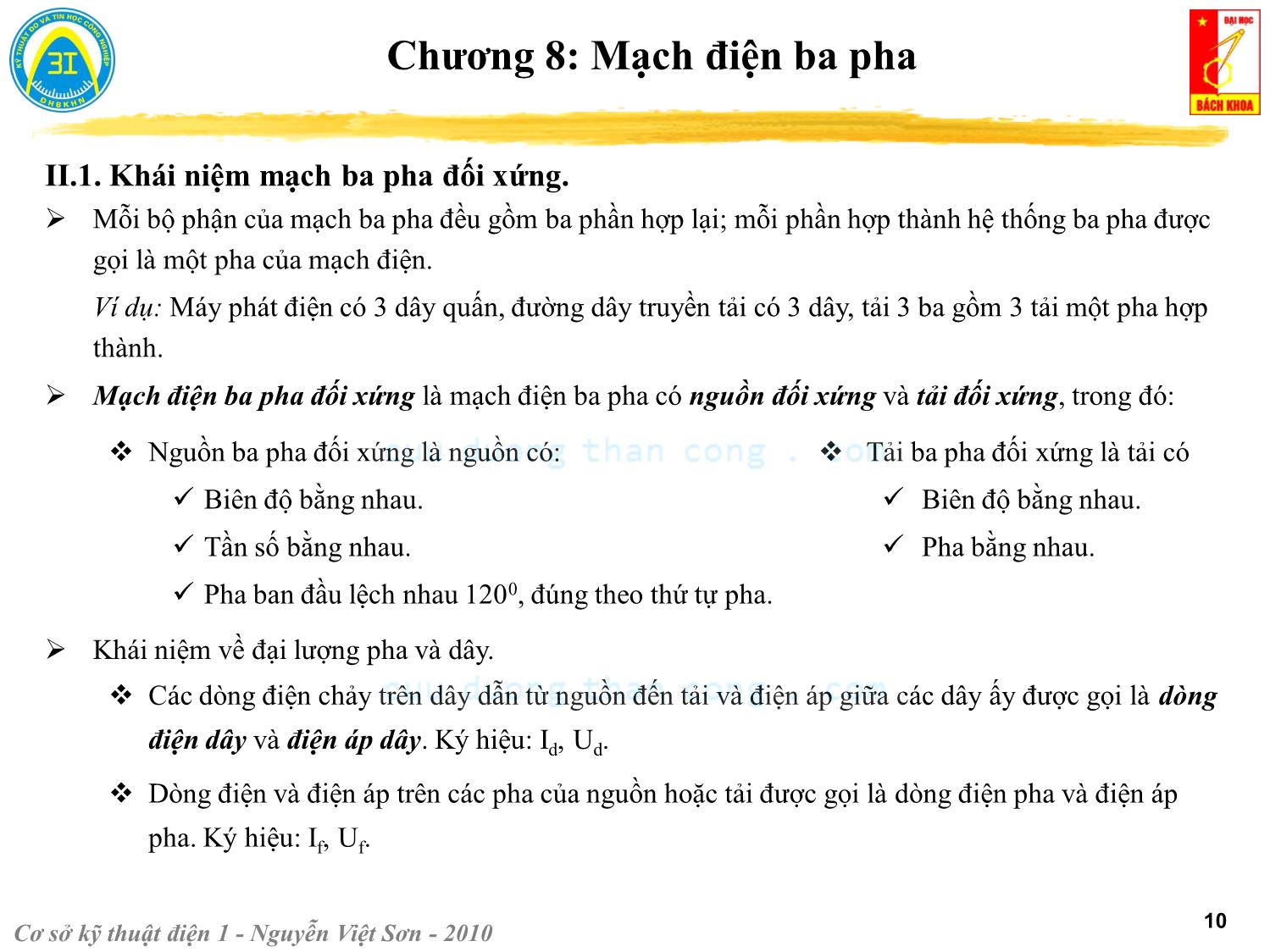 Bài giảng Kỹ thuật điện 1 - Chương 8: Mạch điện ba pha - Nguyễn Việt Sơn trang 10