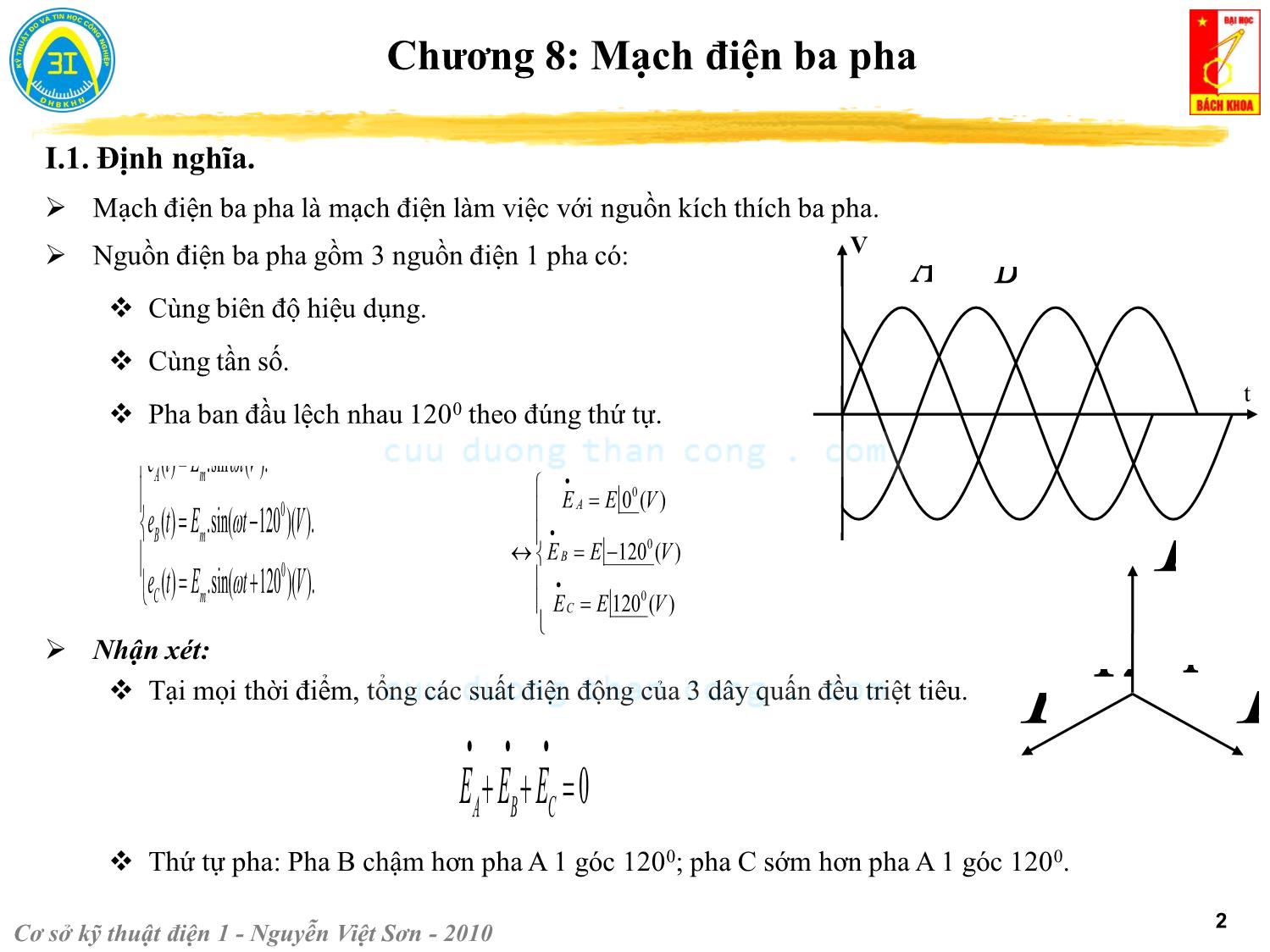 Bài giảng Kỹ thuật điện 1 - Chương 8: Mạch điện ba pha - Nguyễn Việt Sơn trang 2