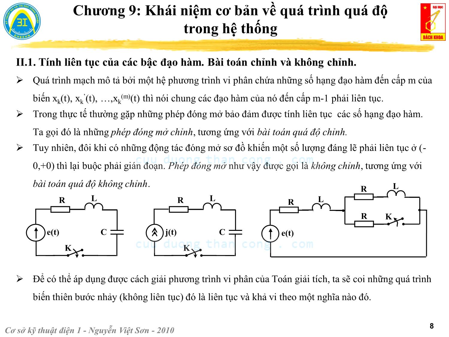 Bài giảng Kỹ thuật điện 1 - Chương 9: Khái niệm cơ bản về quá trình quá độ trong hệ thống - Nguyễn Việt Sơn trang 8