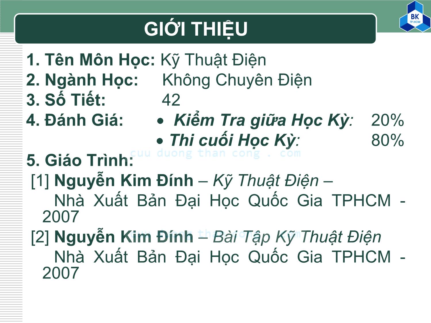 Bài giảng Kỹ thuật điện - Chương 1+2+3 trang 2