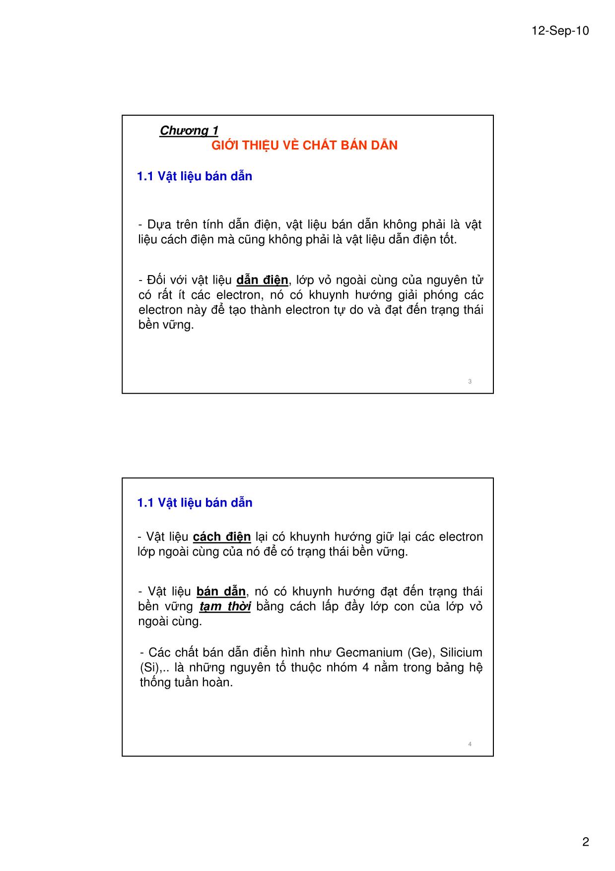 Bài giảng Kỹ thuật điện tử - Chương 1: Giới thiệu về chất bán dẫn - Lê Chí Thông trang 2