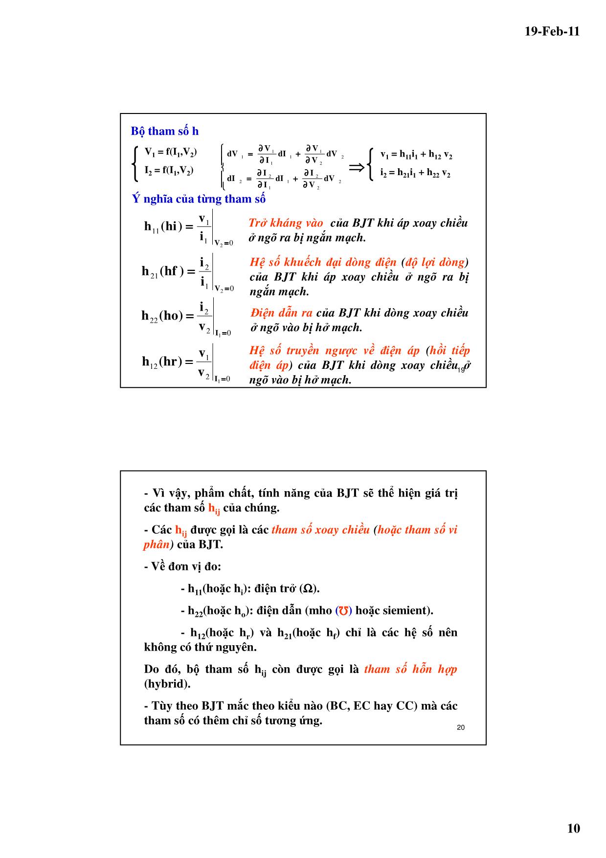 Bài giảng Kỹ thuật điện tử - Chương 4: Mạch khuếch đại tín hiệu nhỏ dùng BJT - Lê Chí Thông trang 10