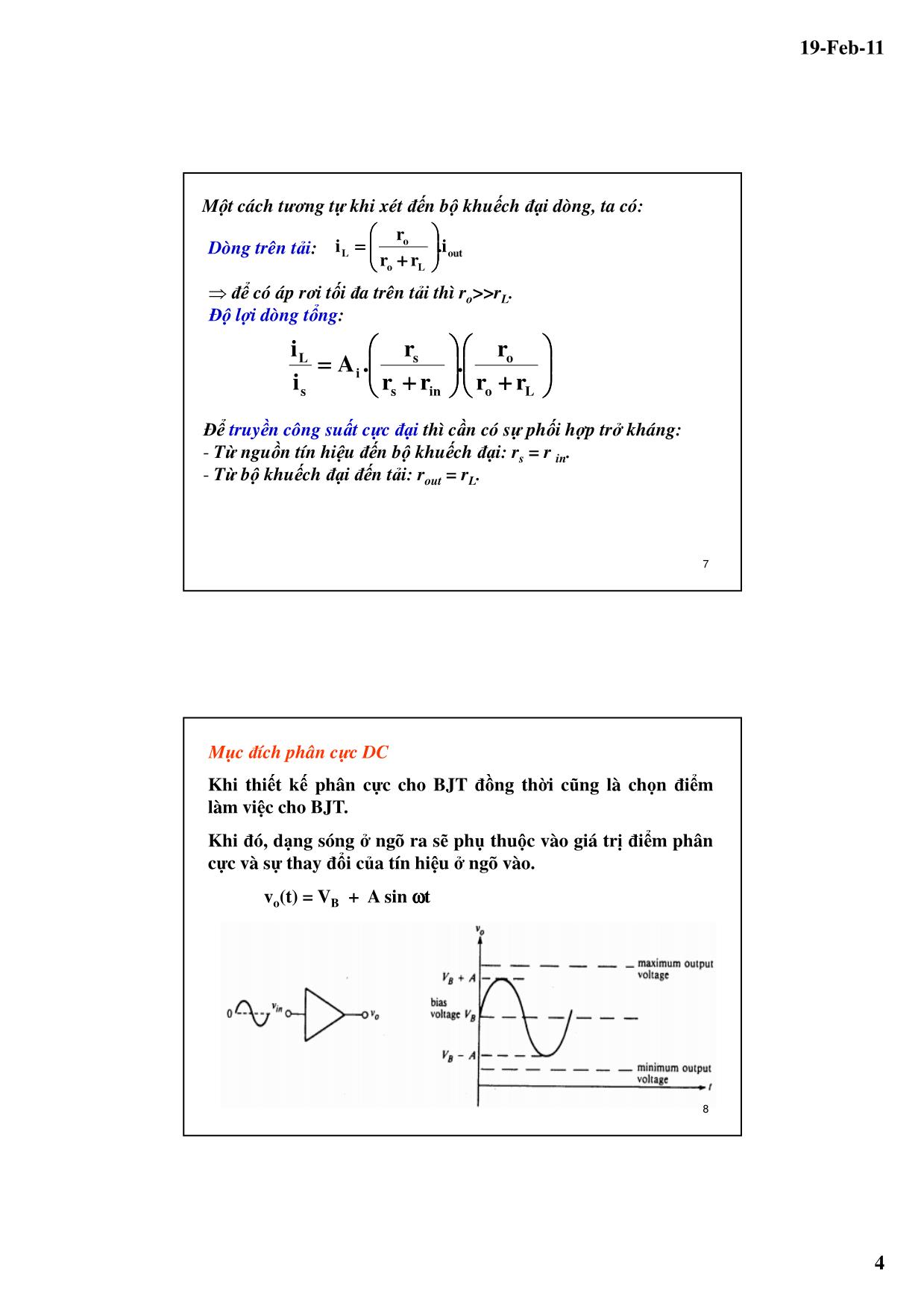 Bài giảng Kỹ thuật điện tử - Chương 4: Mạch khuếch đại tín hiệu nhỏ dùng BJT - Lê Chí Thông trang 4