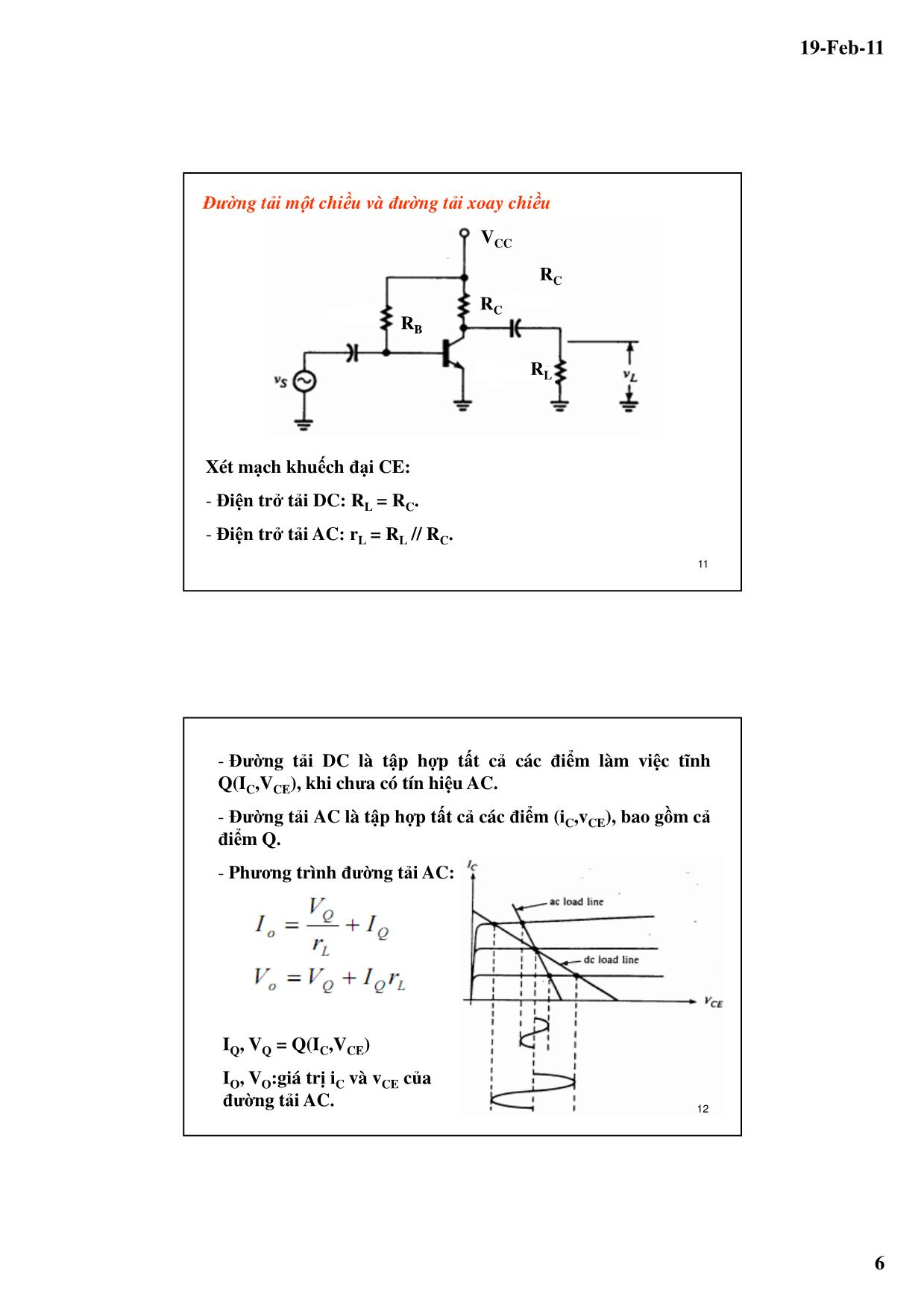 Bài giảng Kỹ thuật điện tử - Chương 4: Mạch khuếch đại tín hiệu nhỏ dùng BJT - Lê Chí Thông trang 6