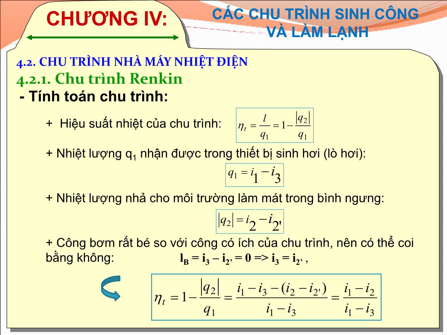 Bài giảng Kỹ thuật nhiệt - Chương 4: Các chu trình sinh công và làm lạnh - Ngô Phi Mạnh trang 8