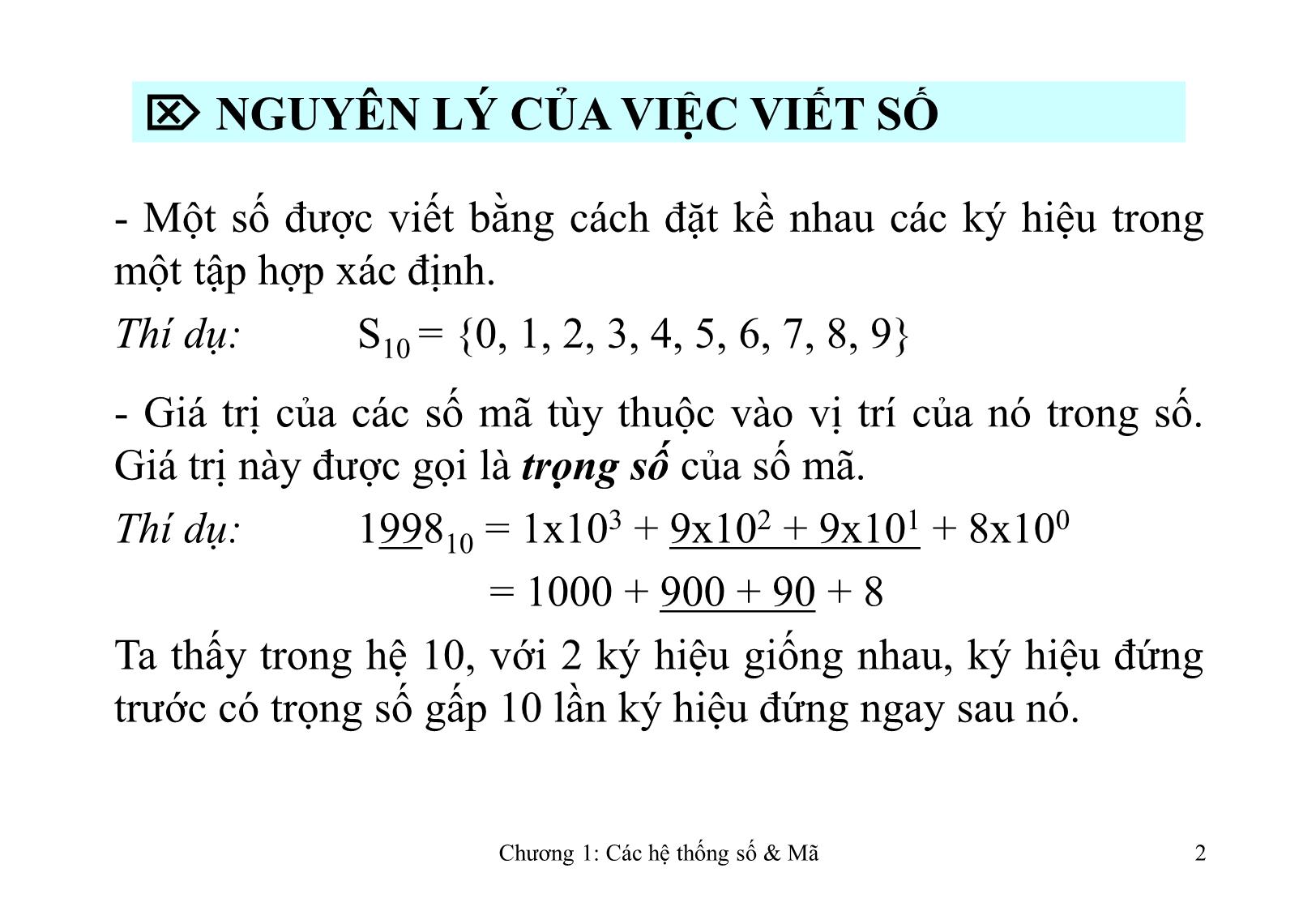 Bài giảng Kỹ thuật số - Chương 1: Các hệ thống số và mã trang 2