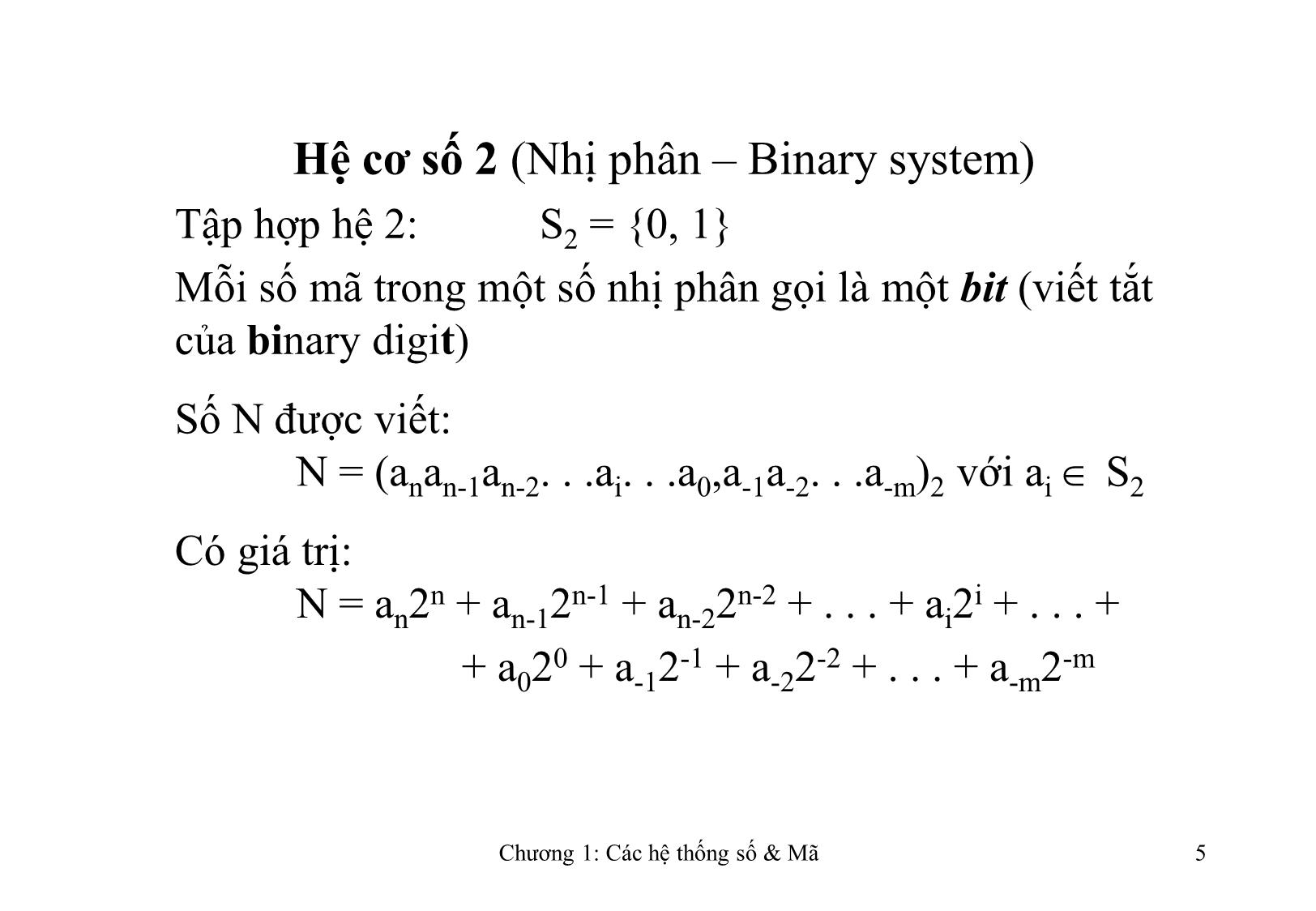 Bài giảng Kỹ thuật số - Chương 1: Các hệ thống số và mã trang 5