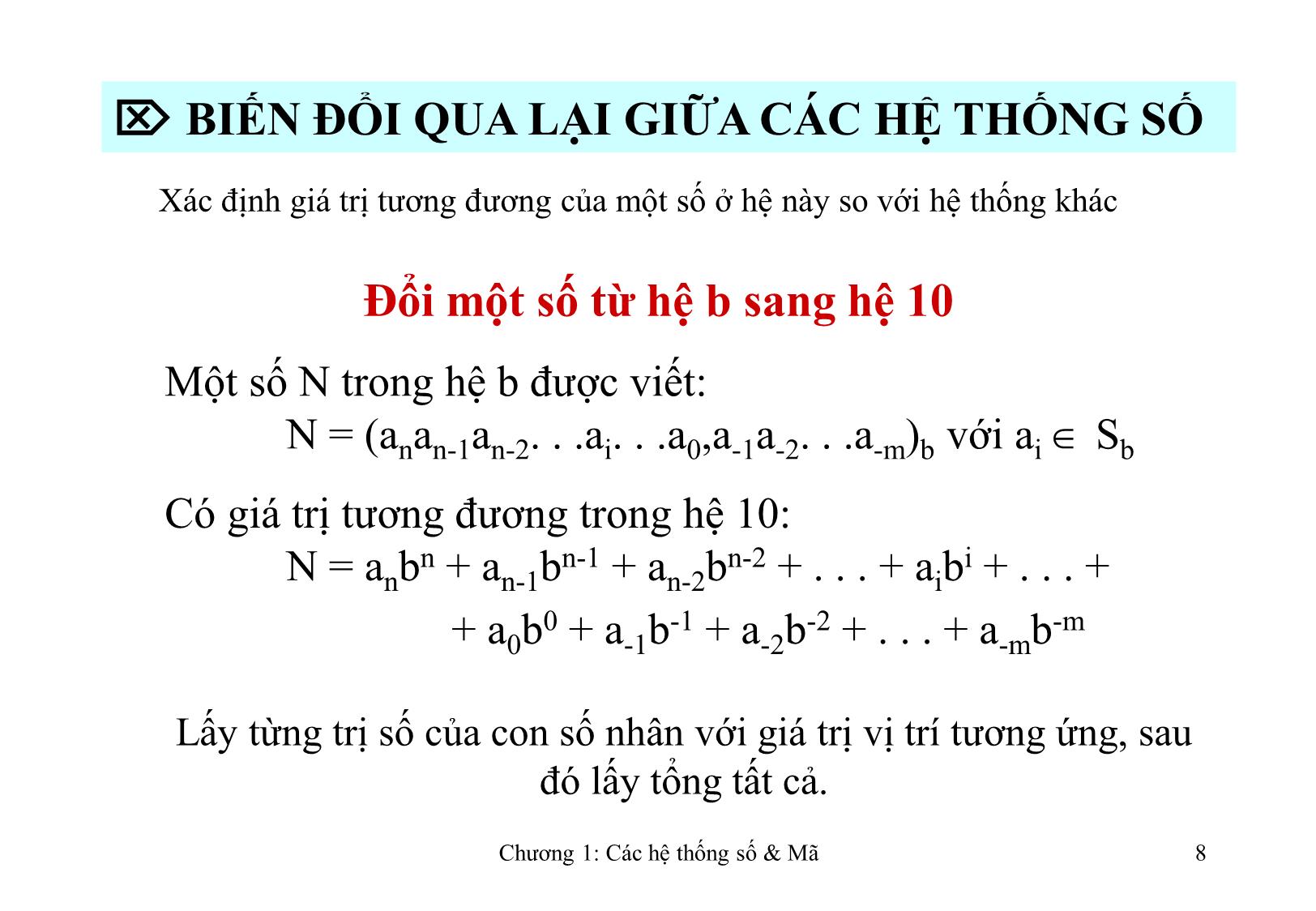 Bài giảng Kỹ thuật số - Chương 1: Các hệ thống số và mã trang 8