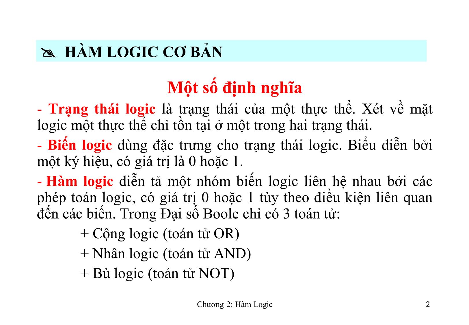 Bài giảng Kỹ thuật số - Chương 2: Hàm Logic trang 2