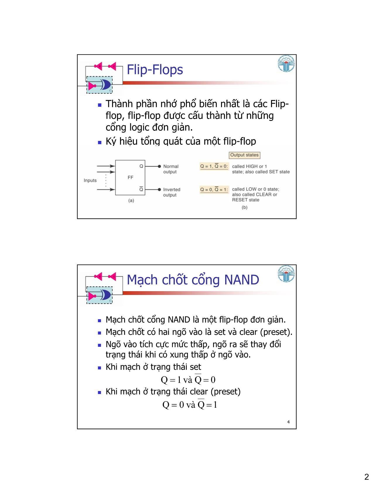 Bài giảng Kỹ thuật số - Chương 5: Flip, Flops - Đặng Ngọc Khoa trang 2