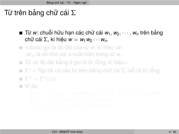 Bài giảng Ngôn ngữ hình thức và ô tô mát - Chương 1: Ngôn ngữ hình thức và ô tô mát - Nguyễn Thị Minh Huyền trang 10