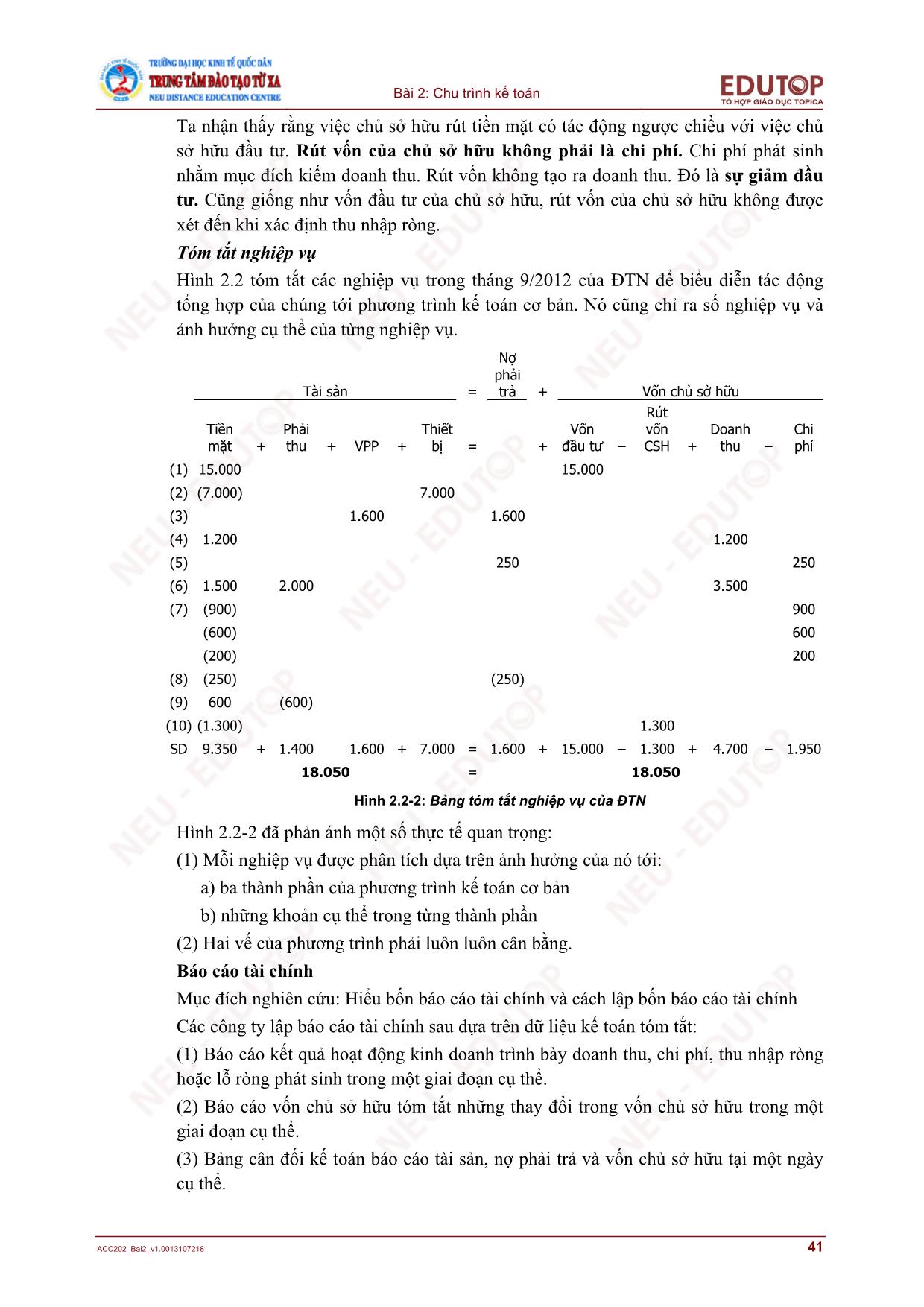 Bài giảng Nguyên lý kế toán - Bài 2: Chu trình kế toán trang 9