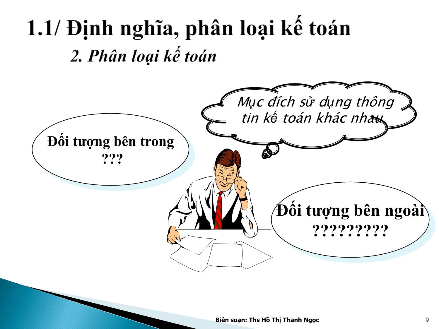 Bài giảng Nguyên lý kế toán - Chương 1: Những vấn đề chung về kế toán - Hồ Thị Thanh Ngọc trang 9