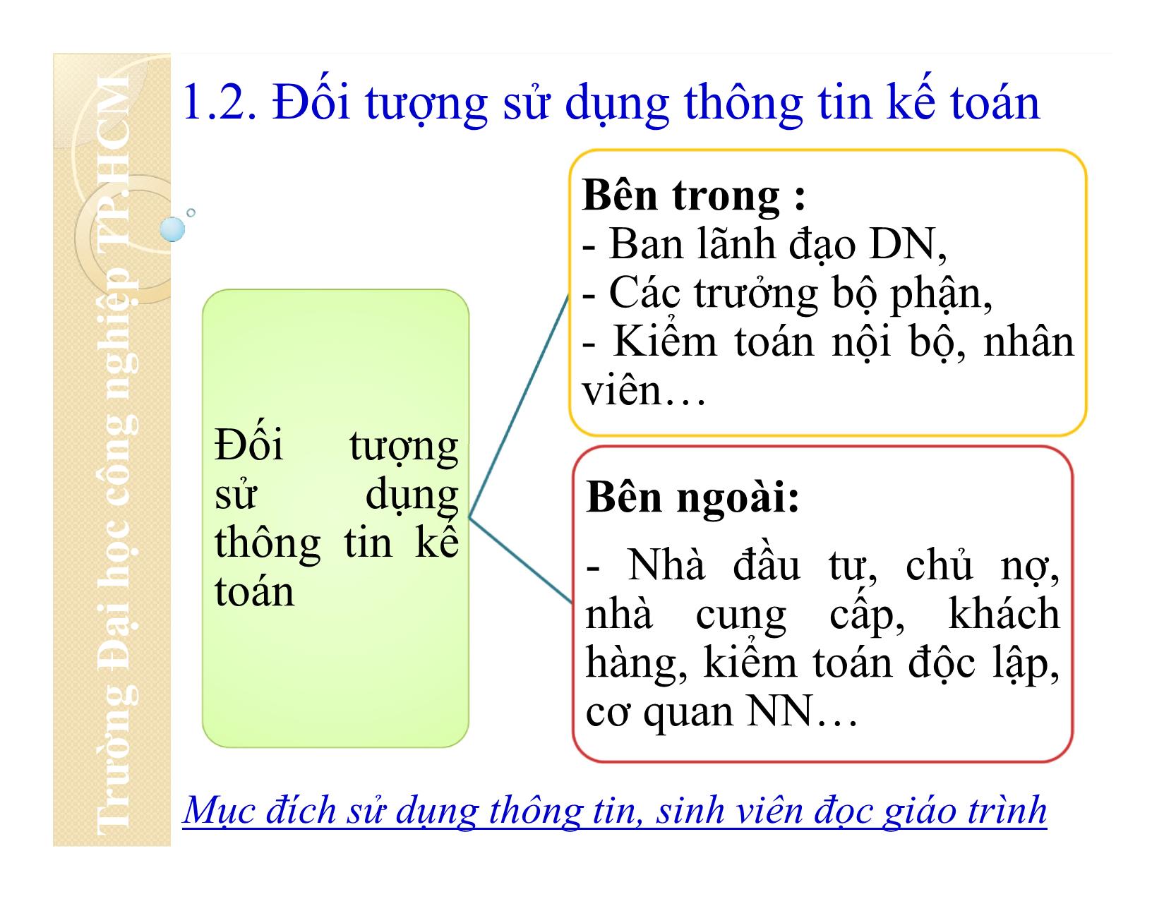 Bài giảng Nguyên lý kế toán - Chương 1: Tổng quan về kế toán - Đại học Công nghiệp thành phố Hồ Chí Minh trang 8