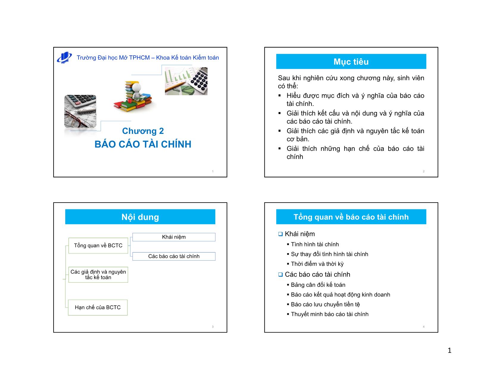 Bài giảng Nguyên lý kế toán - Chương 2: Báo cáo tài chính - Nguyễn Thu Ngọc trang 1