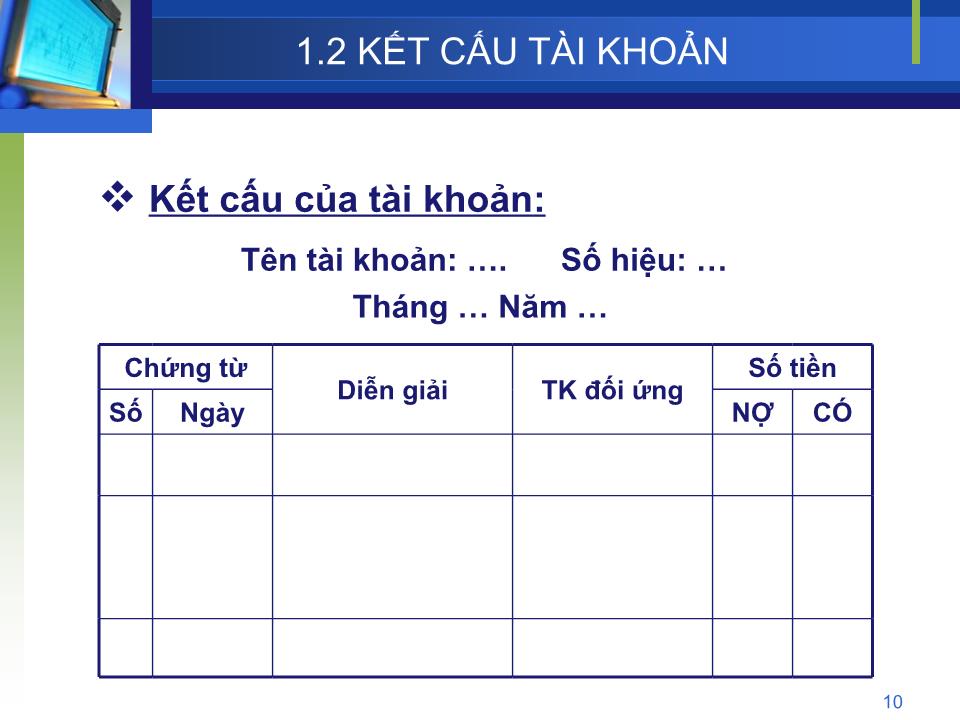 Bài giảng Nguyên lý kế toán - Chương 3: Tài khoản kế toán & Ghi sổ kép (Bản đẹp) trang 10